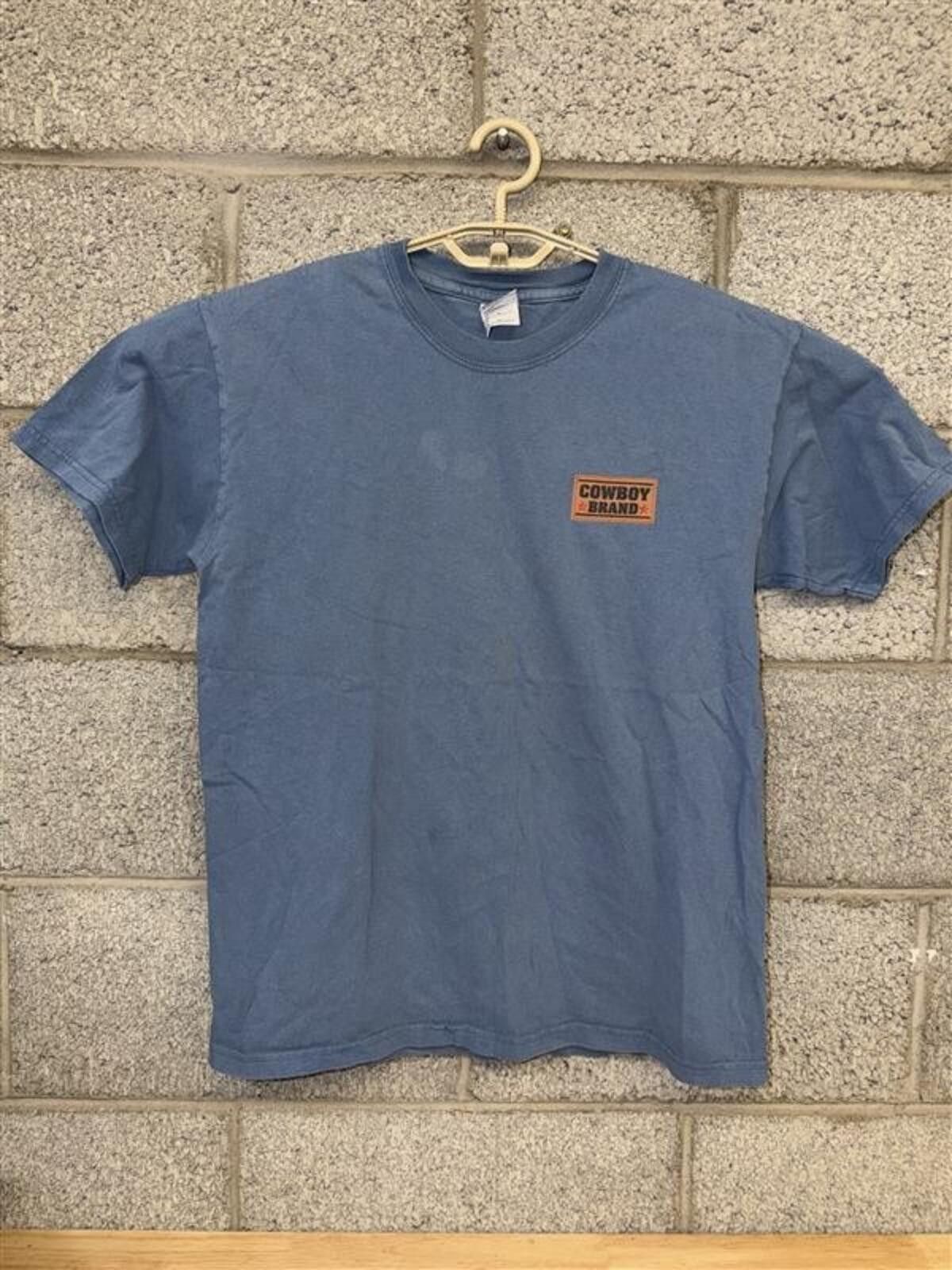 Vintage Cowboy Brand Tee M Blue Western Horse Graphic USA