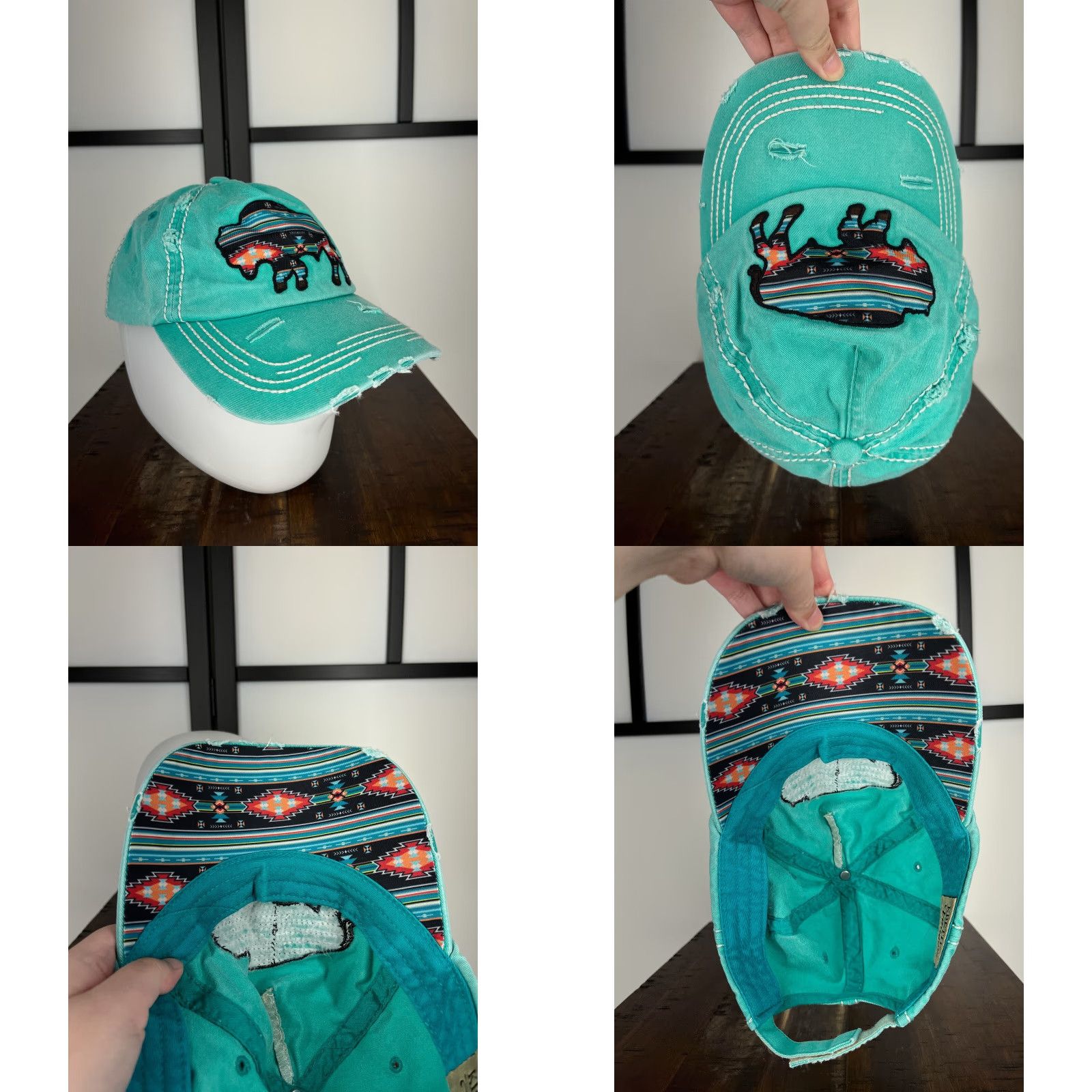 Altea VINTAGE Buffalo Hat Cap Strap Back Adult One Size Teal Cotton Distress Aztec Cap Hat Baseball Cap Nike? Size ONE SIZE - 8 Thumbnail