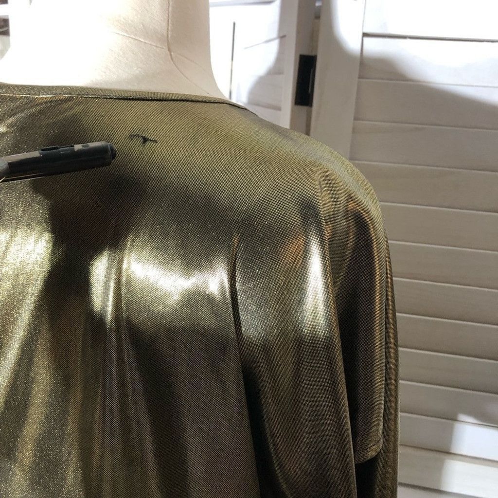 Vintage Blouse Lace Neckline Detail Metallic Shiny Stretch Gold XL Size XL / US 12-14 / IT 48-50 - 10 Thumbnail