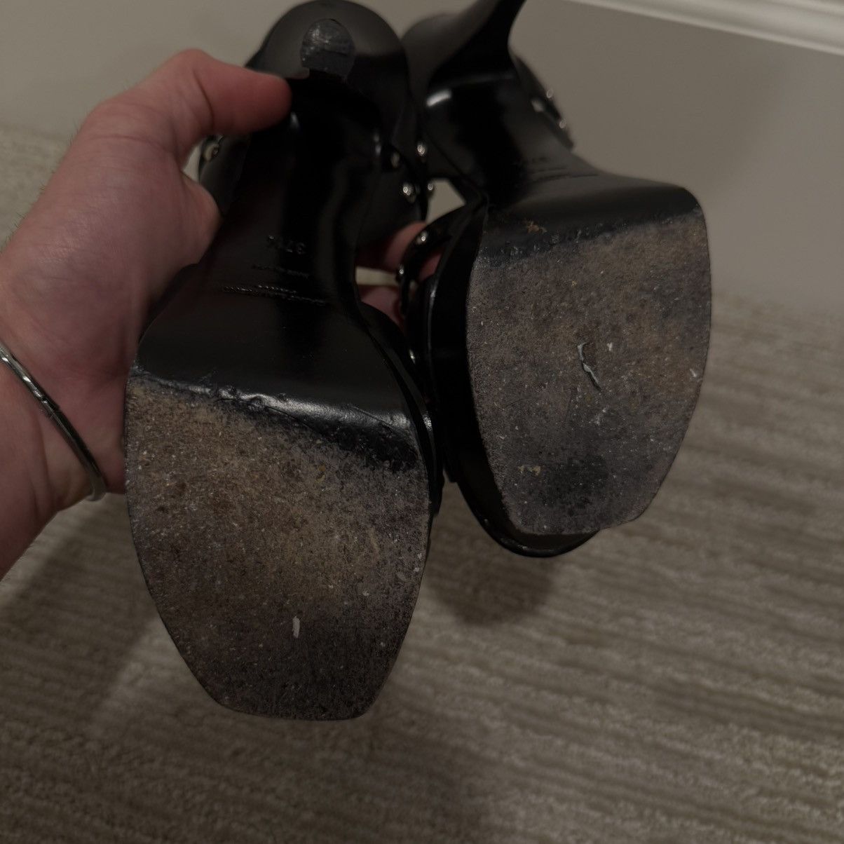 Saint Laurent Paris Saint Laurent Black Leather Studded Tribute Platform Sandals Size US 7.5 / IT 37.5 - 11 Thumbnail