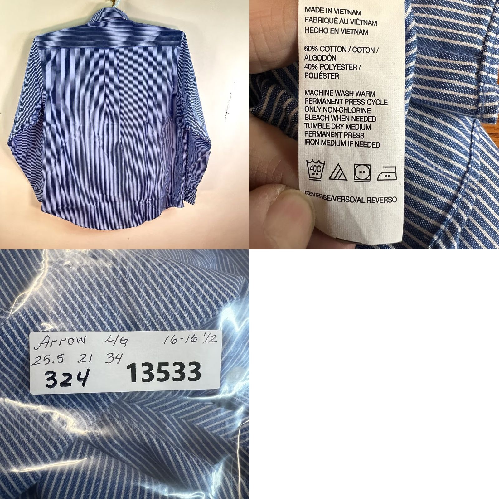 Arrow Arrow Striped Classic Fit Button-Down Shirt Mens Size 16.5 Blue Long Sleeve NWT Size US XL / EU 56 / 4 - 8 Thumbnail