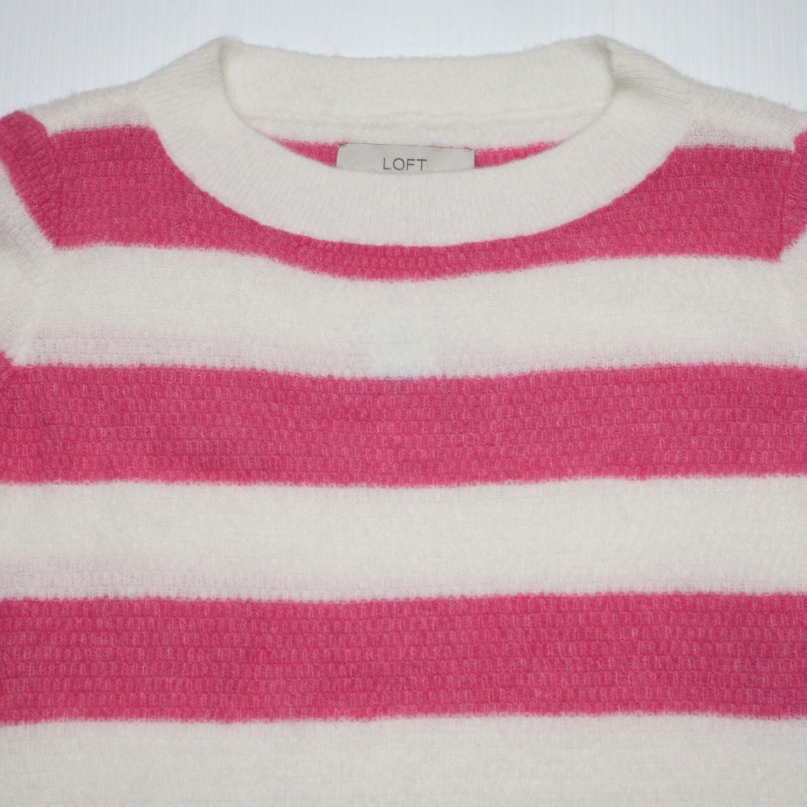 Loft Pink & Cream Stripe Textured Shirttail Sweater NWT $64.50 Size M / US 6-8 / IT 42-44 - 3 Thumbnail