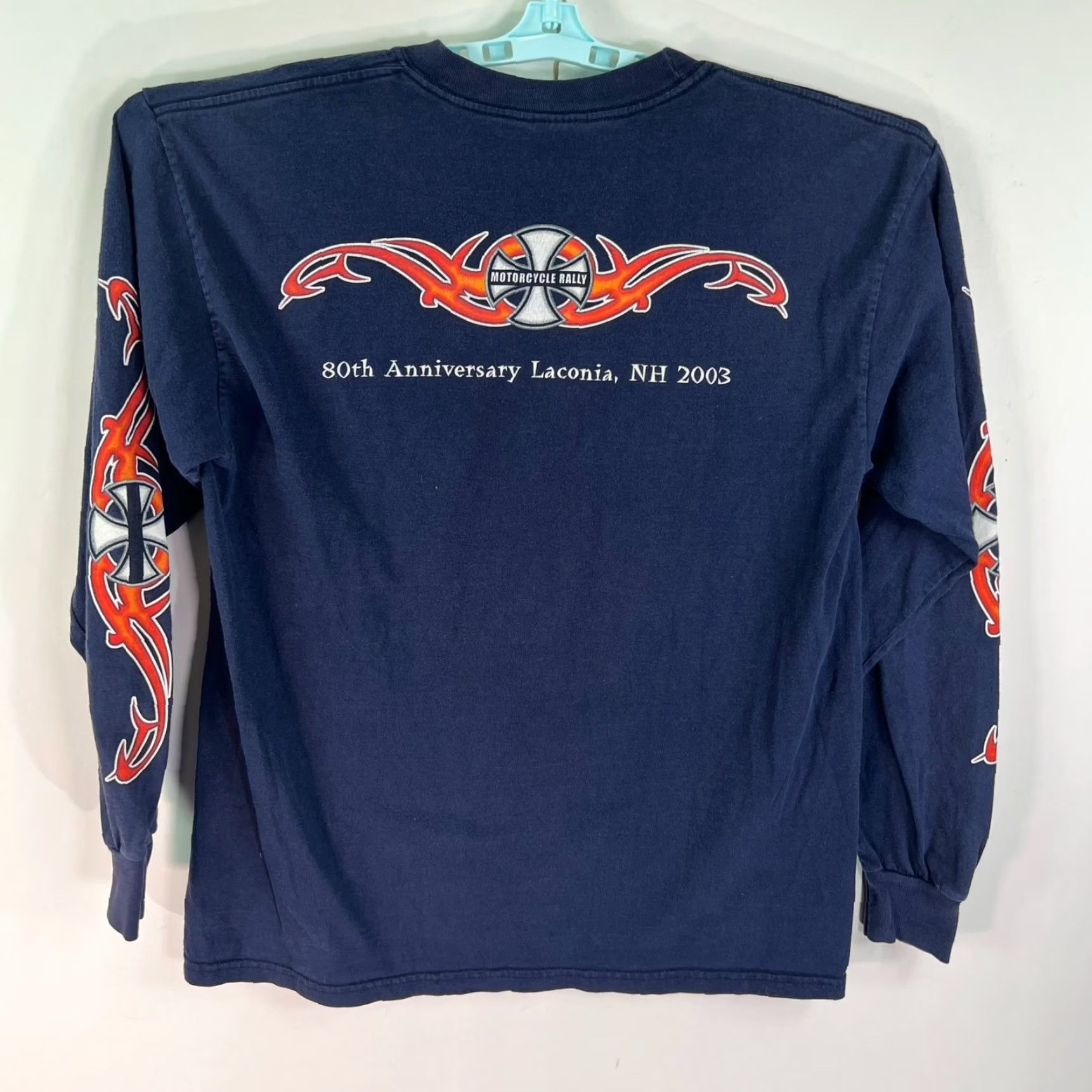 Vintage VINTAGE Rally T-Shirt Mens L Blue Long Sleeve 2003 Laconia NH Motorcycle Rally 80th Anniversary Mens L Blue Size US L / EU 52-54 / 3 - 3 Thumbnail