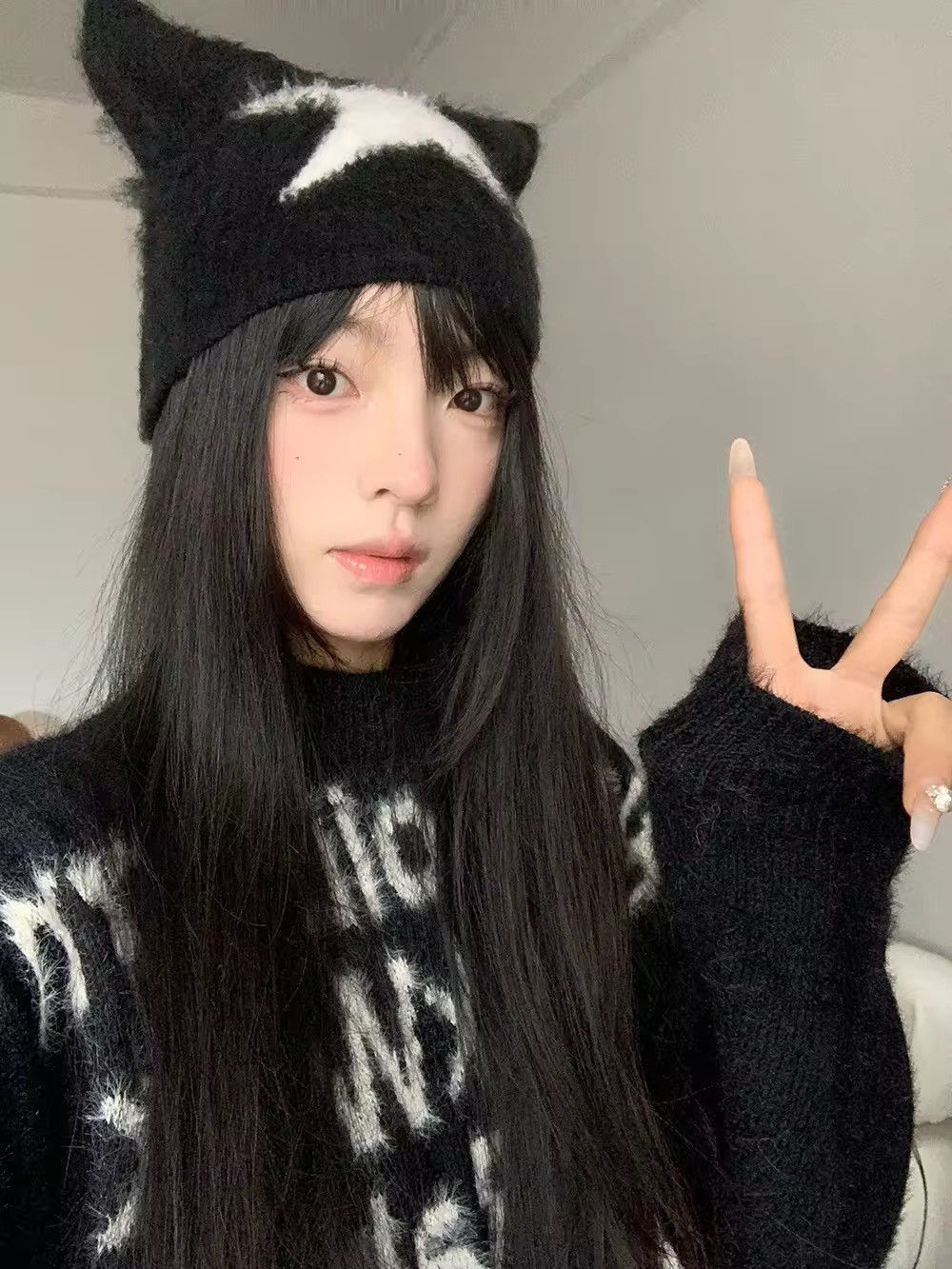 Japanese Brand Kawaii Knitted Star Pattern Cat Ear Beanies Hat Size ONE SIZE - 2 Thumbnail