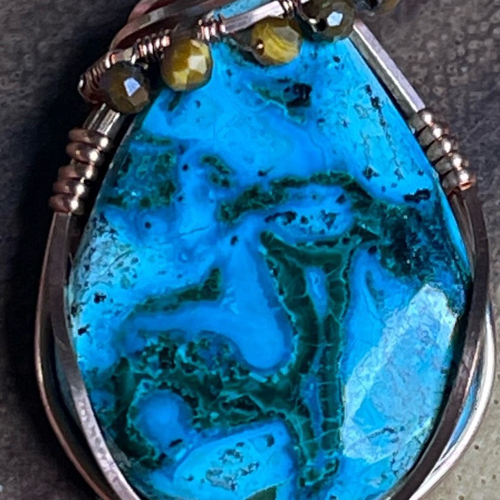 Handmade Artisan handmade Chrysocolla Malachite pendant wire wrap nec Size ONE SIZE - 6 Thumbnail