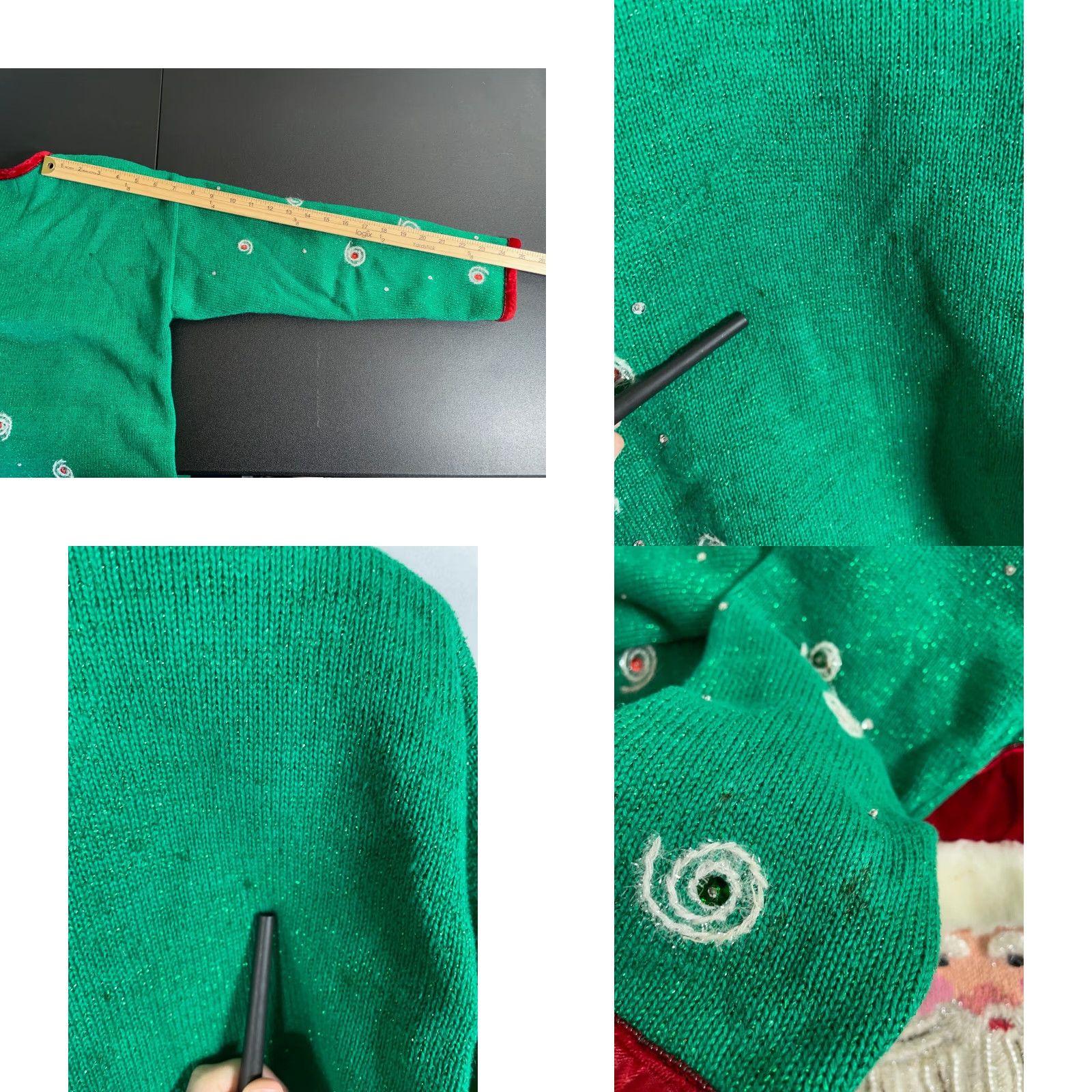 Vintage VINTAGE Design Options Cardigan Women's M Green Santa Sequin Geometric 90s Christmas Holiday Ugly Sweater with Shoulder Pads Crew Neck Knit Size M / US 6-8 / IT 42-44 - 8 Thumbnail