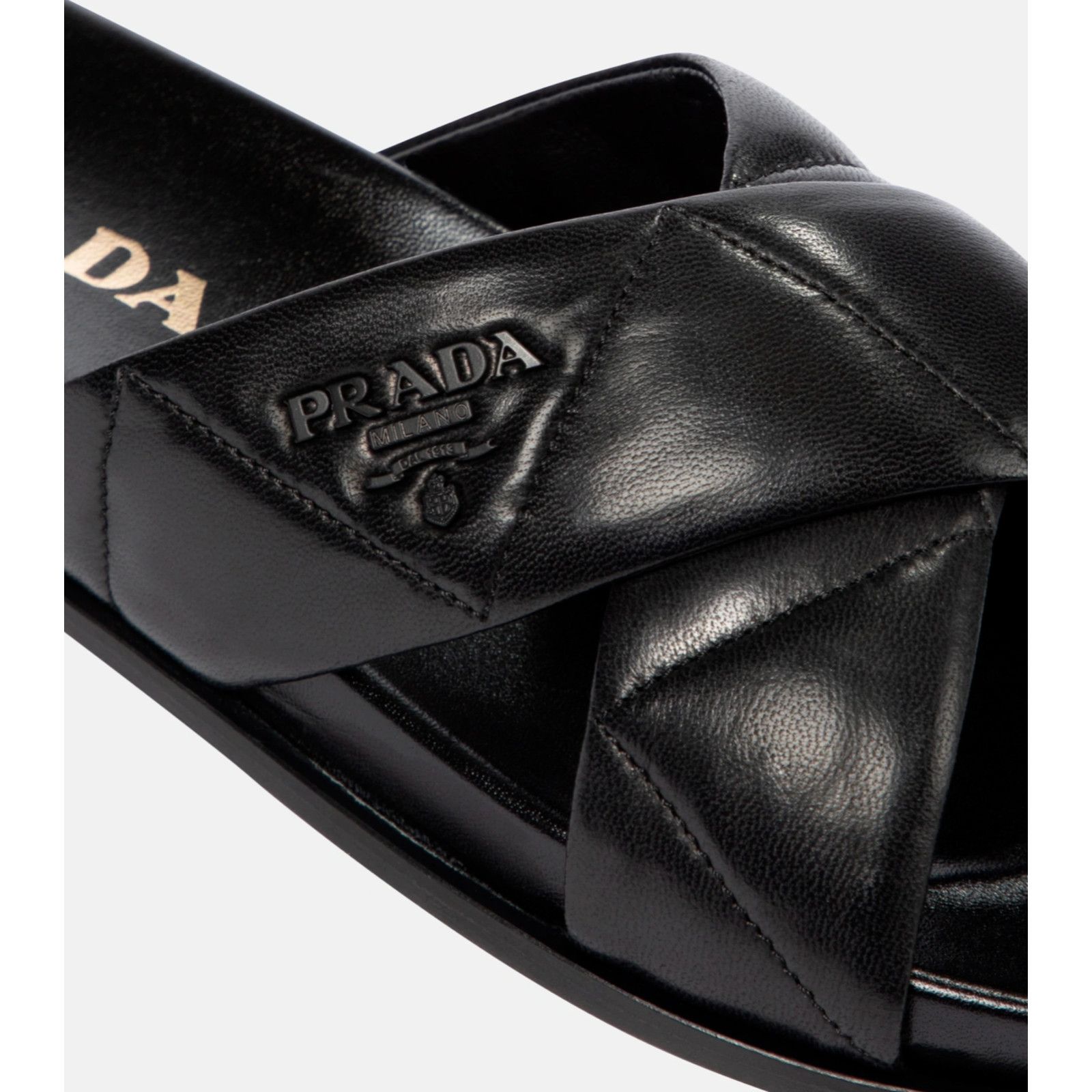 Prada Prada Quilted Criss Cross Strap Black Leather Logo Slide Size US 9.5 / IT 39.5 - 10 Thumbnail
