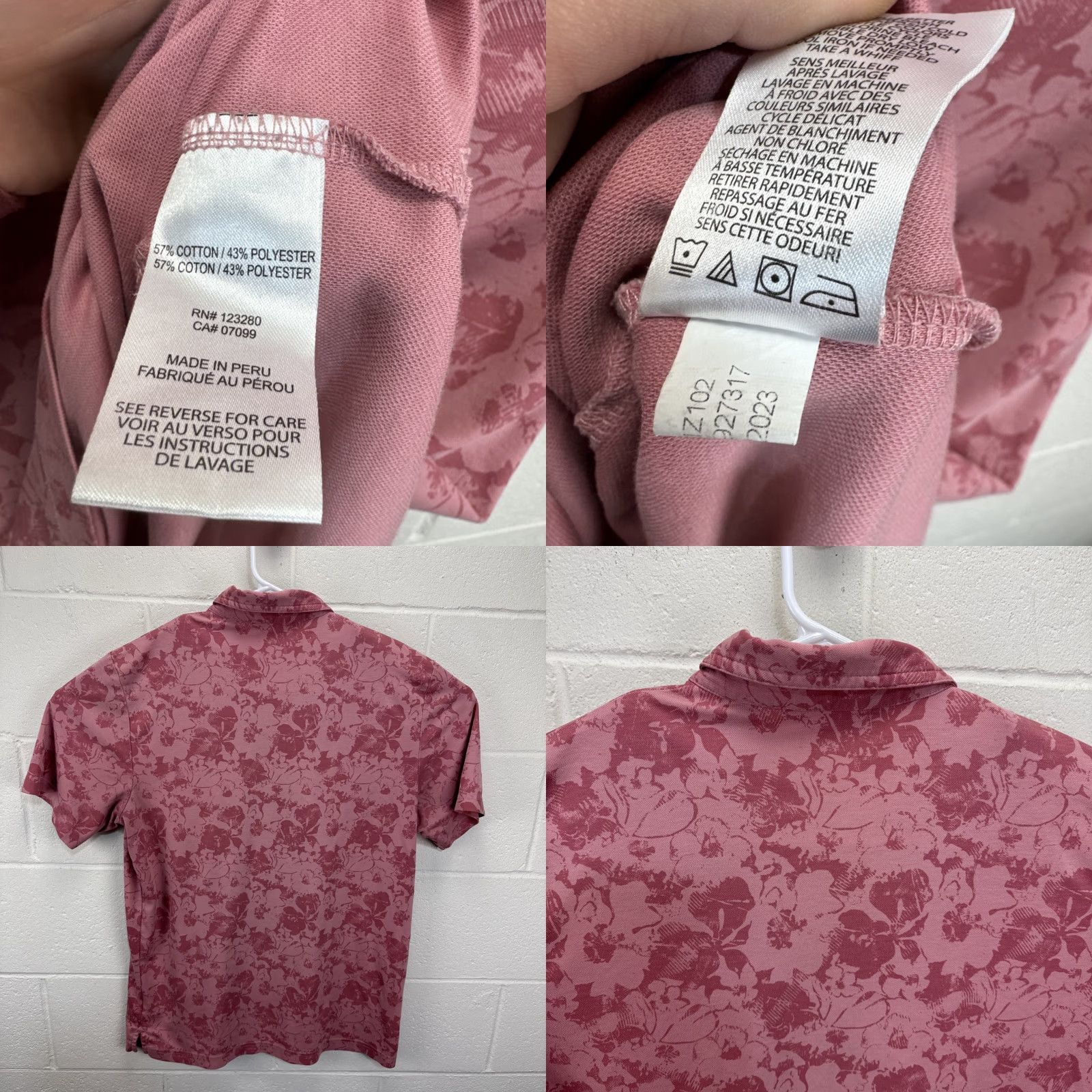 TravisMathew Travis Mathew Polo Mens Large Pink Floral Performance Golf Shirt Lightweight Shirt Mens Regular Pink Floral Golf Polo Size US L / EU 52-54 / 3 - 8 Thumbnail