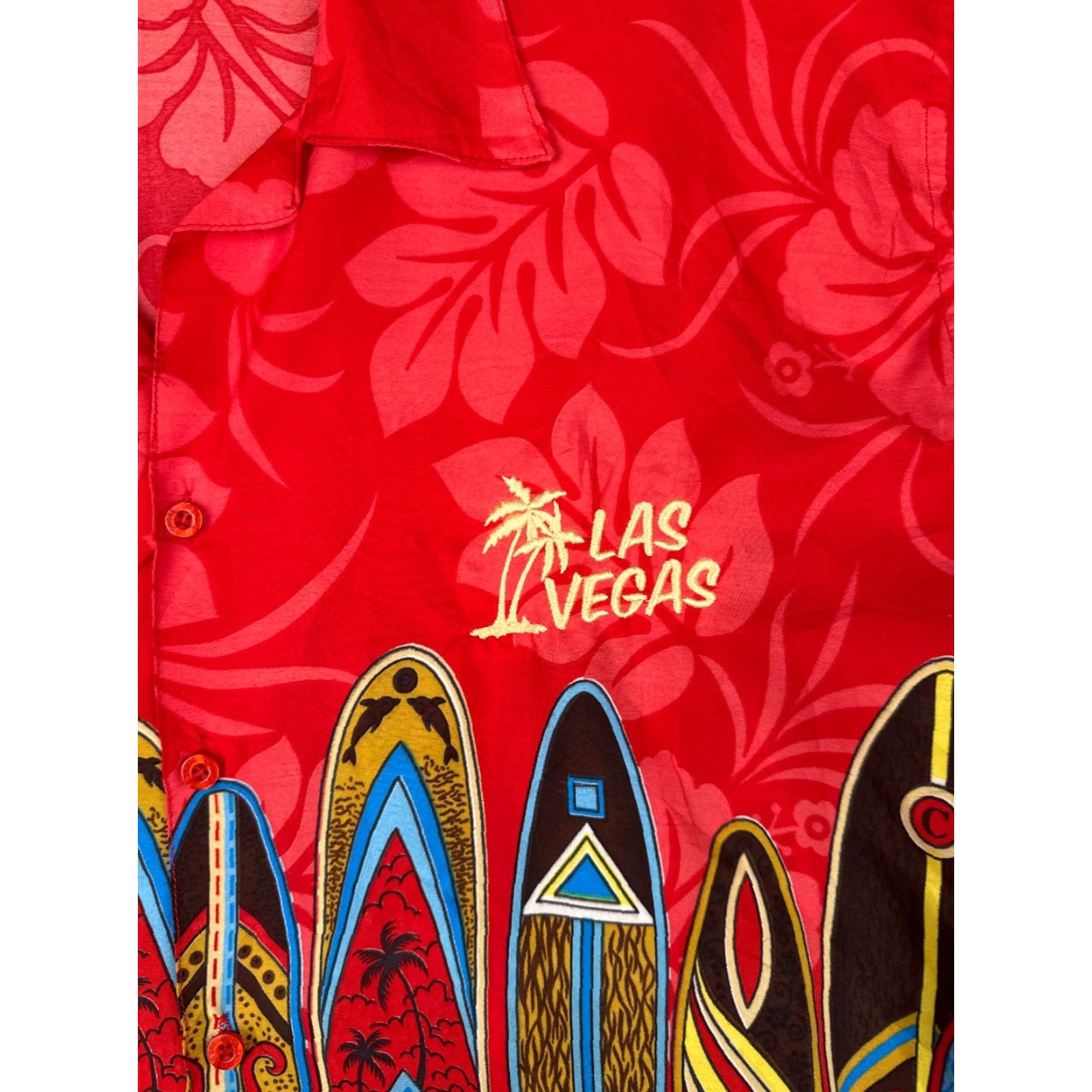 Vintage Las Vegas Shirt Mens Large Red Palm Surf Boards Floral Hawaiian Button Up Beach Size US L / EU 52-54 / 3 - 6 Thumbnail