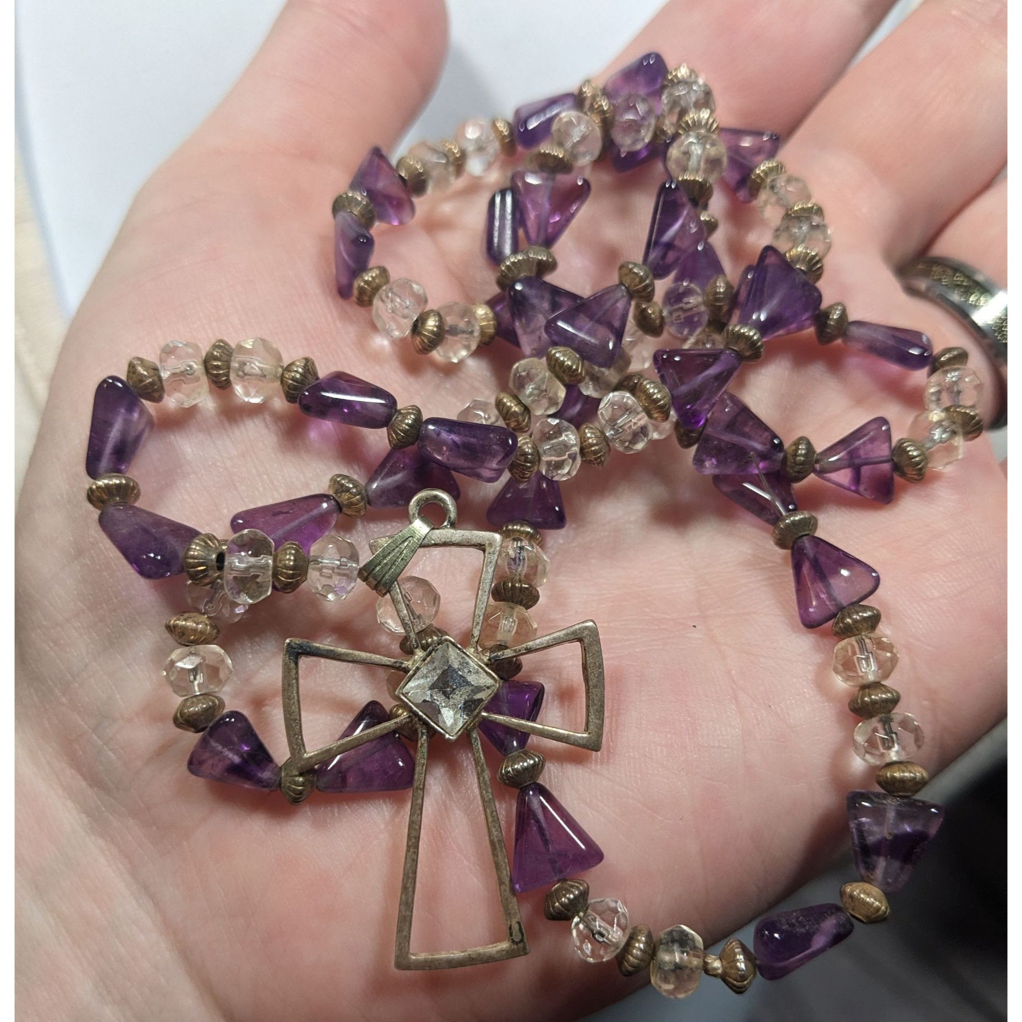Other Amethyst And Glass Beaded Open Silver Tone Cross Pendant Nec Size ONE SIZE - 6 Thumbnail