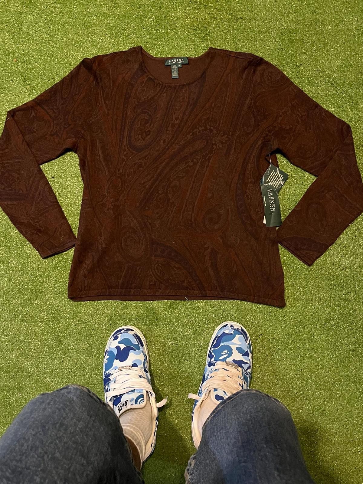 Lauren Ralph Lauren Lauren Ralph Lauren Women's Long Sleeve Top Brown Paisley Size ONE SIZE - 1 Thumbnail