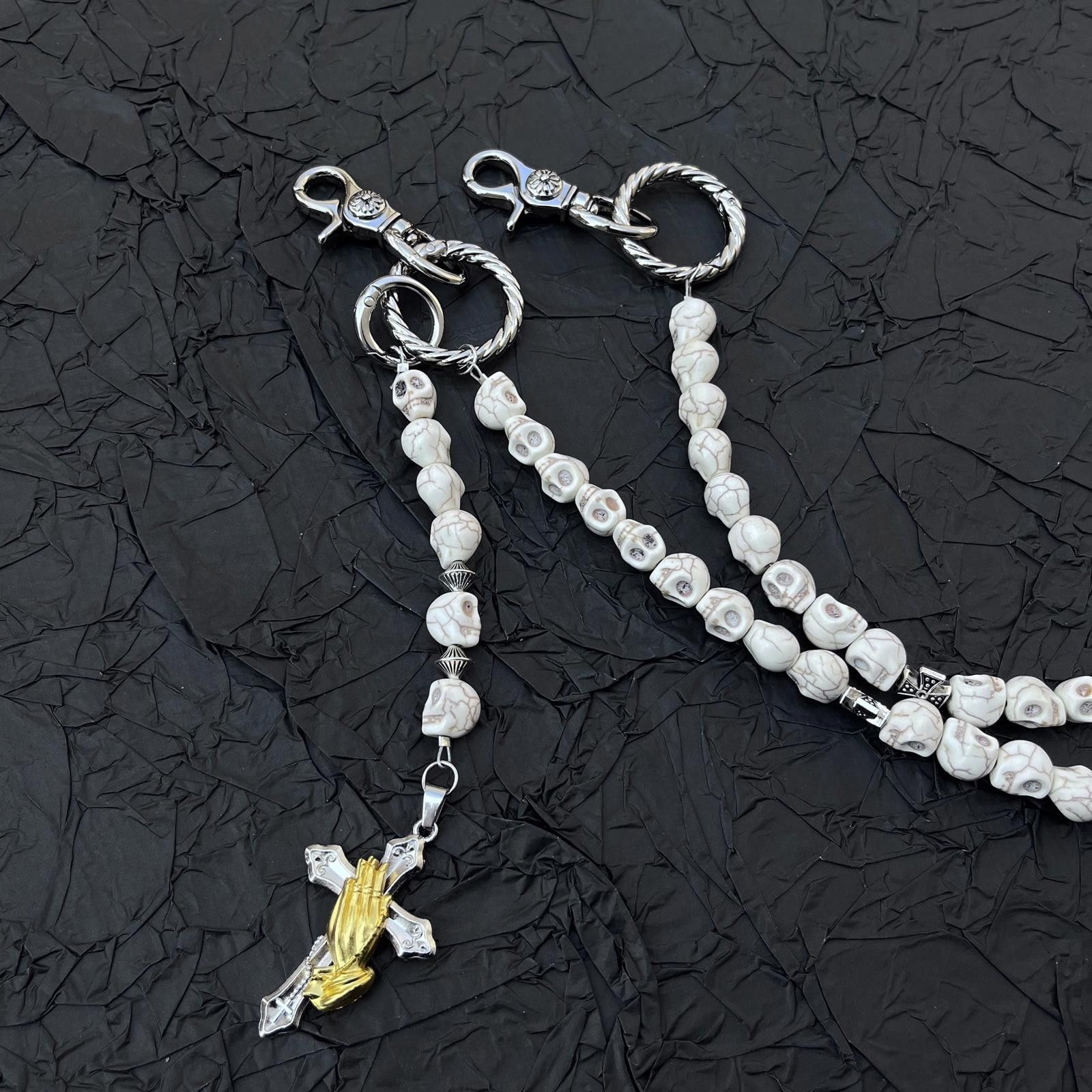Jewelry Beaded Skeleton White Turquoise Chain Wallet With Cross Size ONE SIZE - 5 Thumbnail