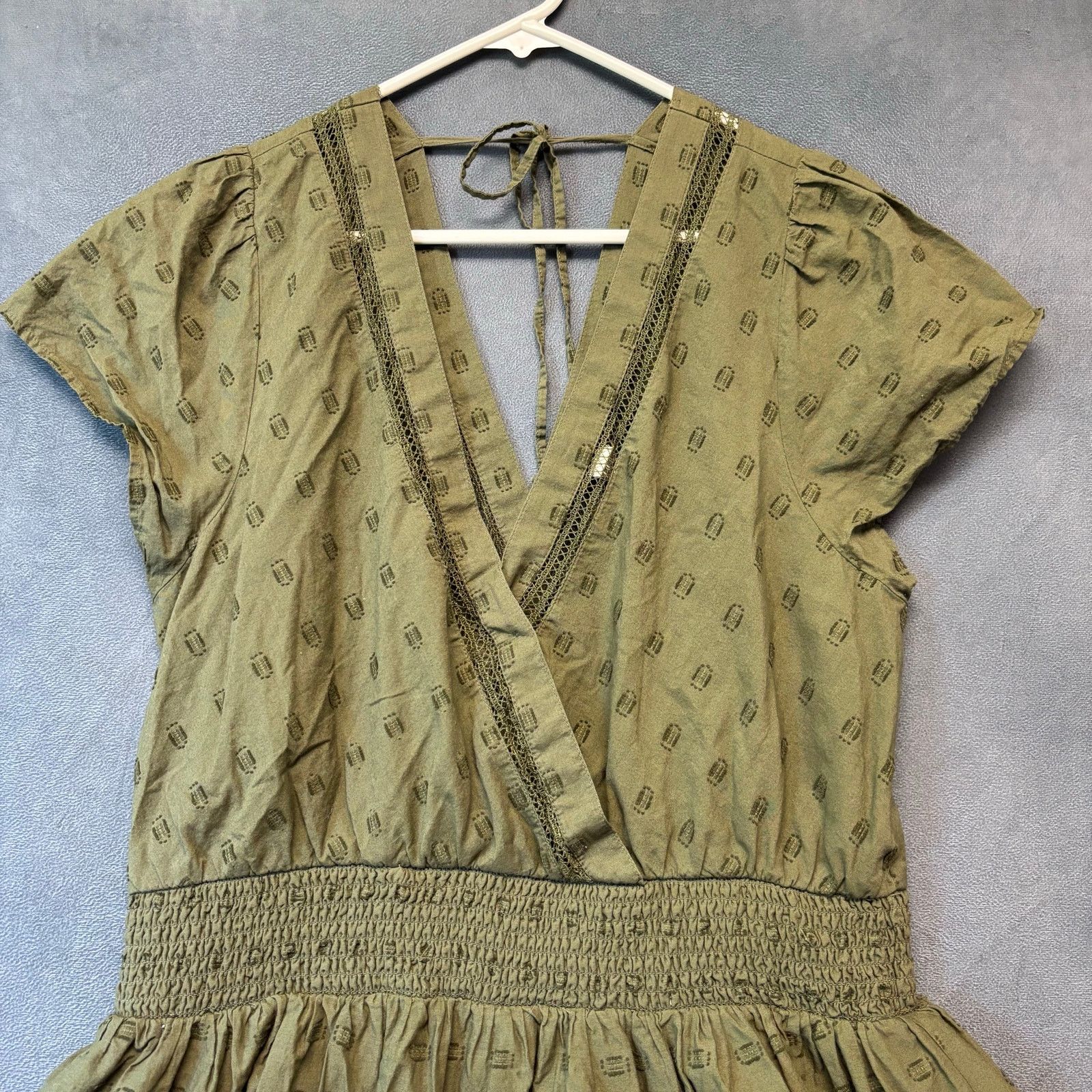 American Eagle Outfitters American Eagle Tiered Eyelet Lace Dress Swing Deep V-Neck Size XL / US 12-14 / IT 48-50 - 5 Thumbnail