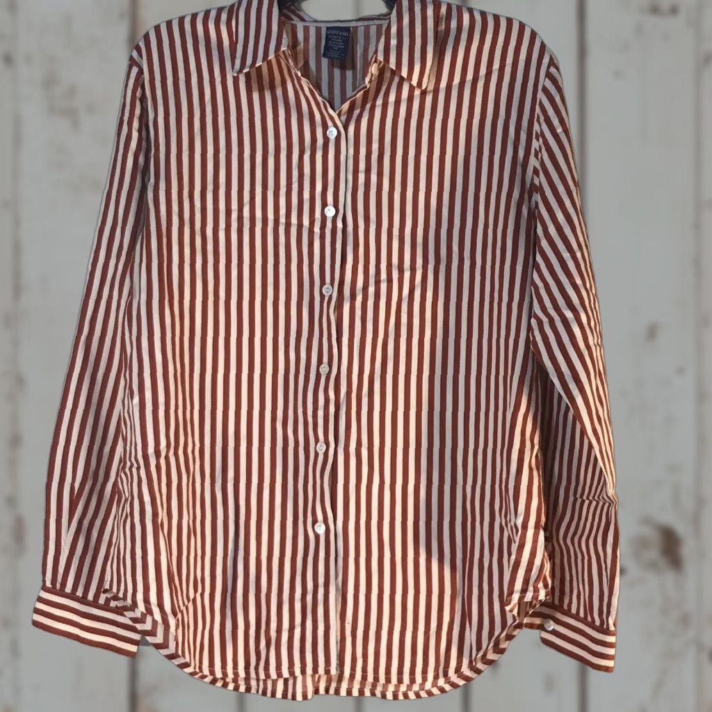 Lands' End VINTAGE Lands' End Silk Button-Up Shirt Women’s Size 12 Long Sleeve Striped Rust/White Size XL / US 12-14 / IT 48-50 - 1 Thumbnail