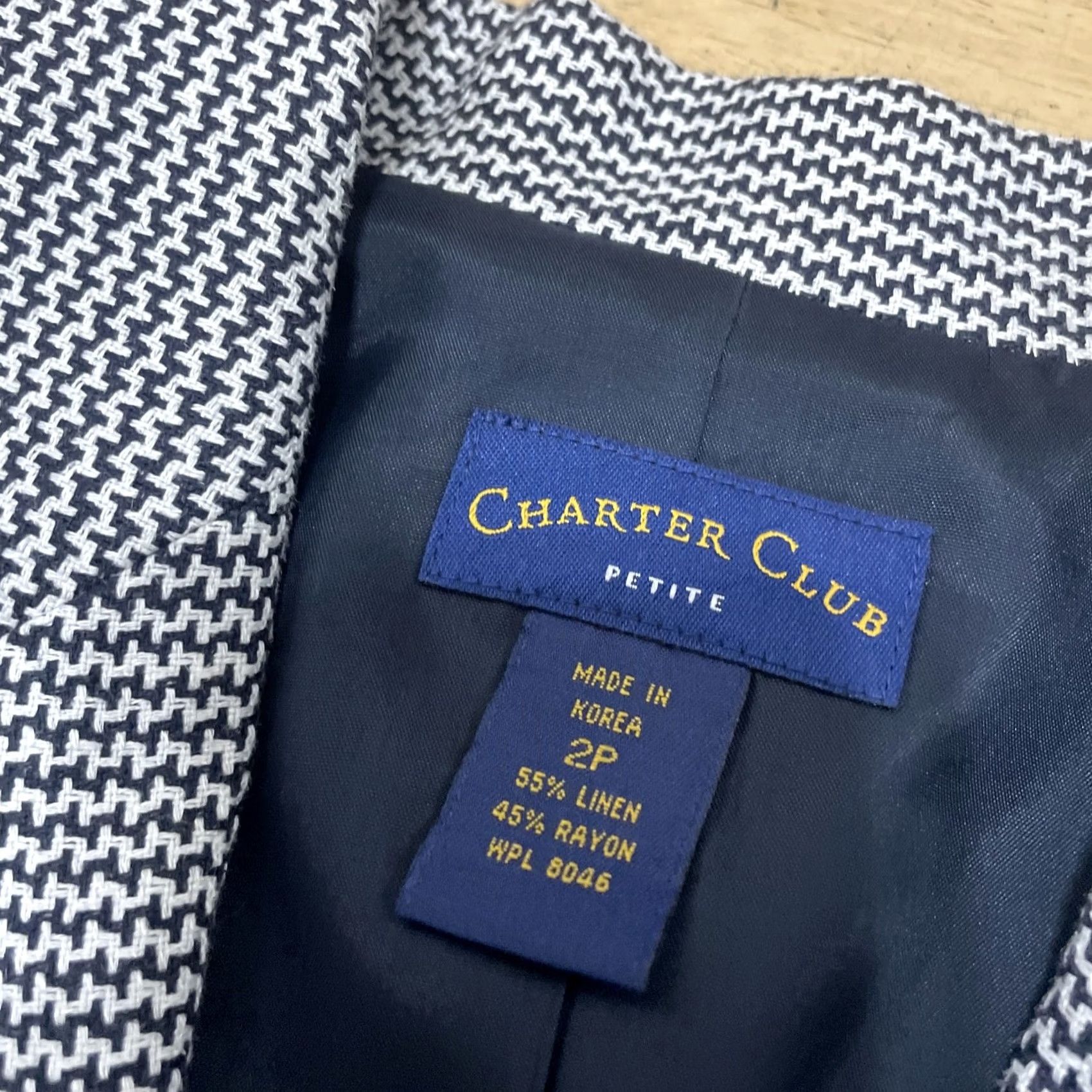 Charter Club VINTAGE CHARTER CLUB Linen Jacket Women 2P Black White HOUNDSTOOTH Beaded Knit Cardigan Old Money Jacket Womens Size XS / US 0-2 / IT 36-38 - 6 Thumbnail