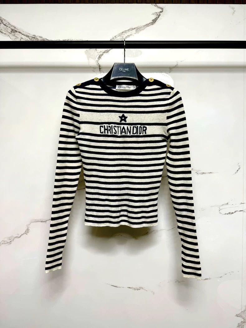 Dior Dior 24ss white and blue navy knit striped star sweater 250 Size XS / US 0-2 / IT 36-38 - 1 Thumbnail