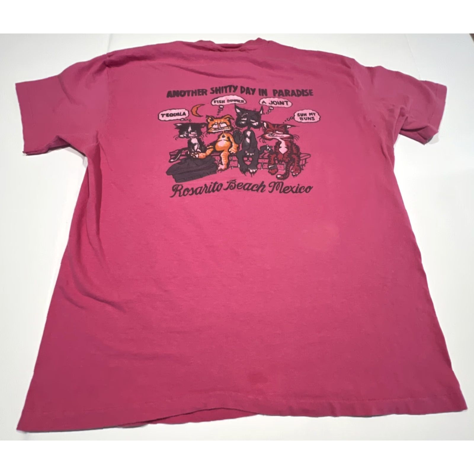 Paradise VINTAGE XL Cats Another Shi*** Day In Paradise Rosarito Beach Mexico Pink Shirt Size US XL / EU 56 / 4 - 4 Thumbnail
