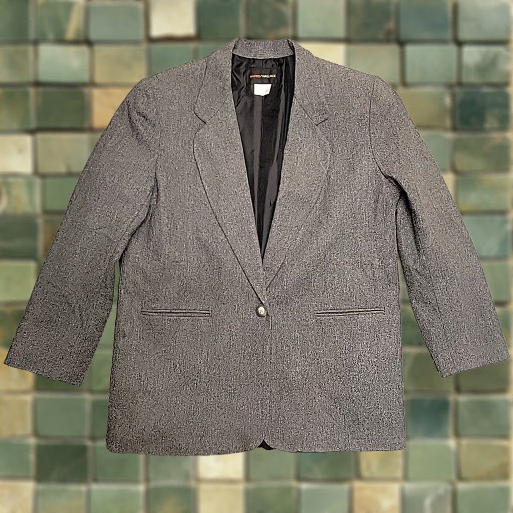 Vintage Harris Wallace Womens Blazer 12 Gray Classic Wool Blend Jacket Size XL / US 12-14 / IT 48-50 - 1 Thumbnail