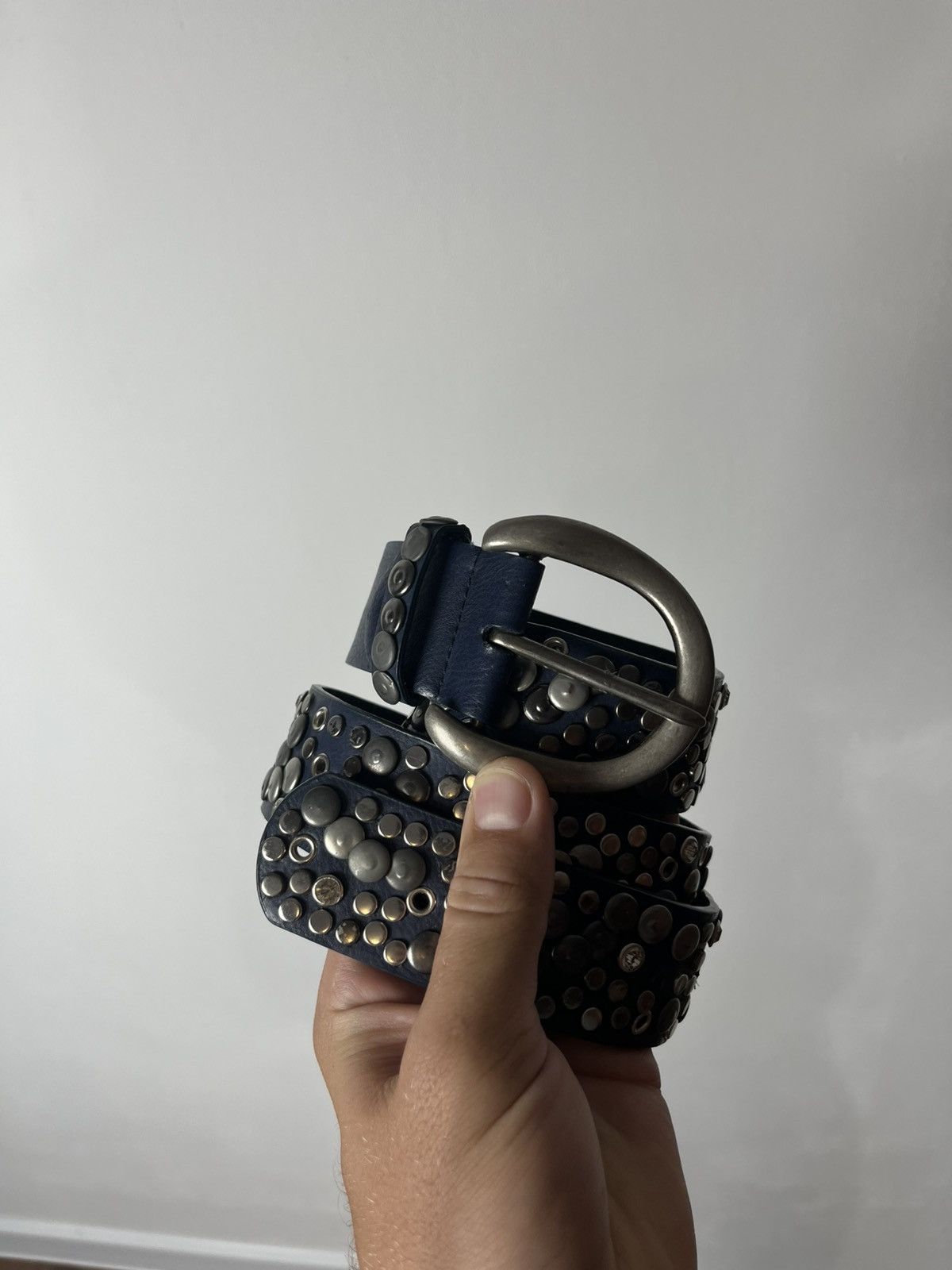 Other Avant-Garde Blue Leather Belt with Silver Studs Unisex Size ONE SIZE - 2 Thumbnail