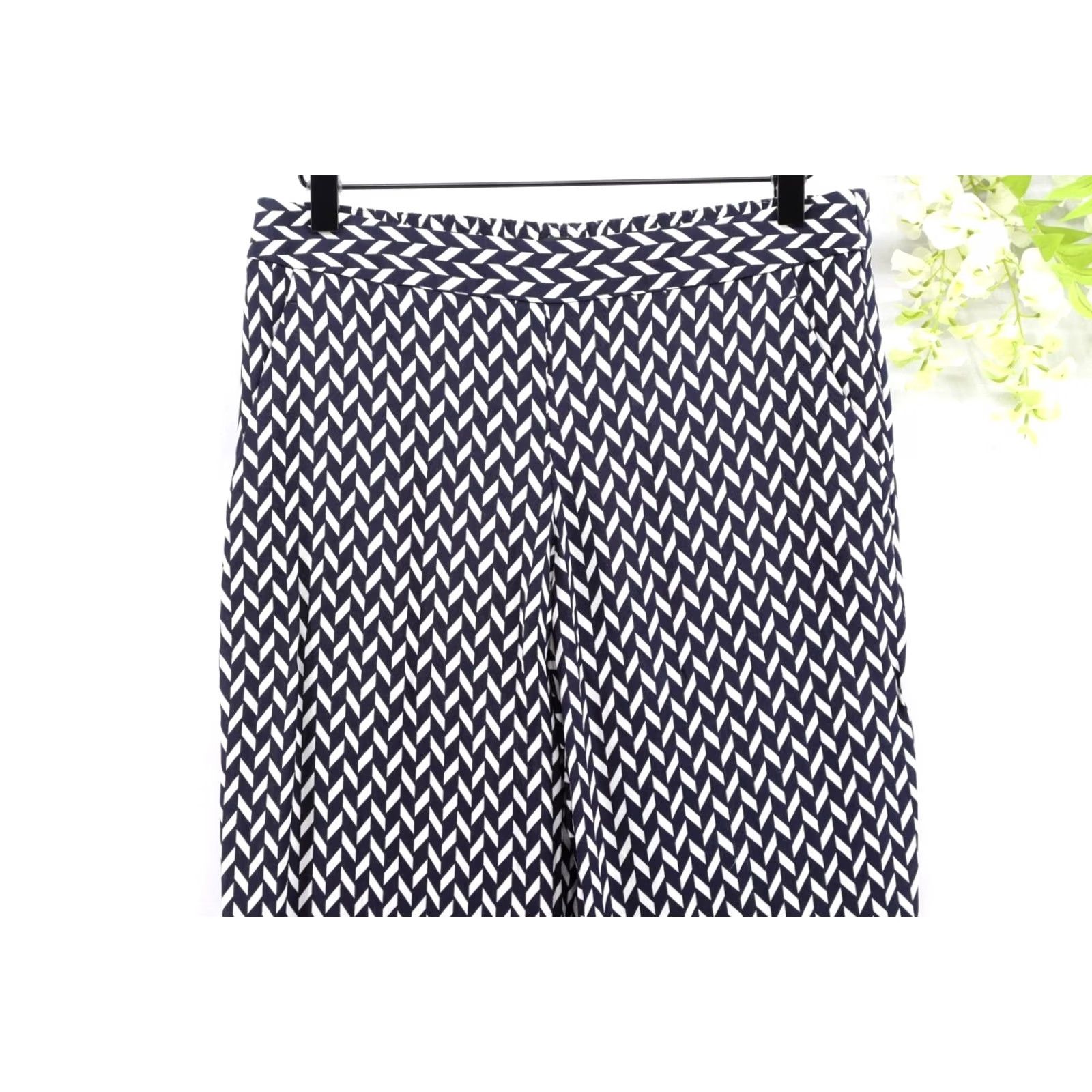 Theory Theory Women's Silk Pull-On Geometric Print Pants Navy Sz 4 Size 27" / US 4 / IT 40 - 3 Thumbnail