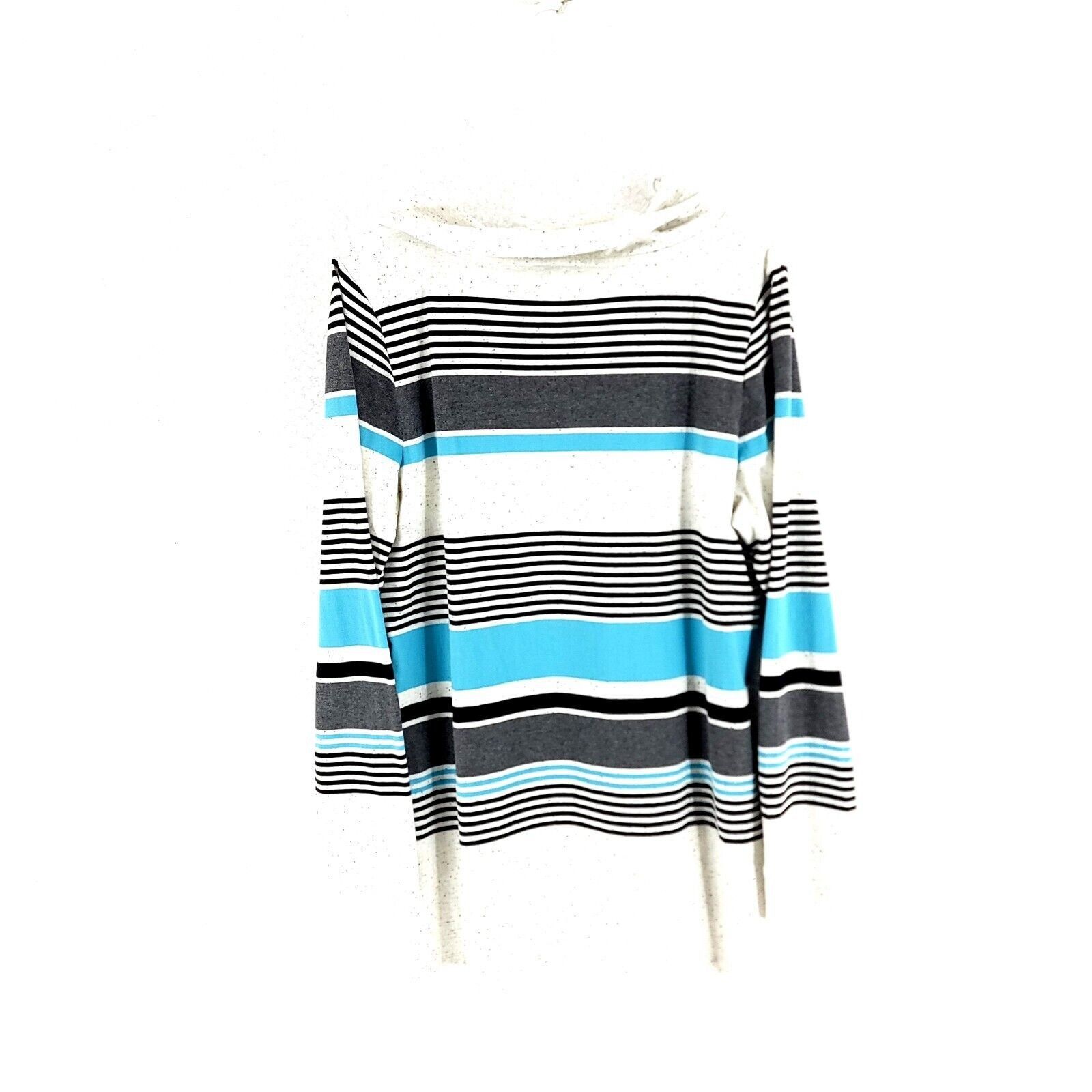 Talbots T By Talbots Gray Cream Blue Striped Pullover Cowl Sweater L Size L / US 10 / IT 46 - 4 Thumbnail