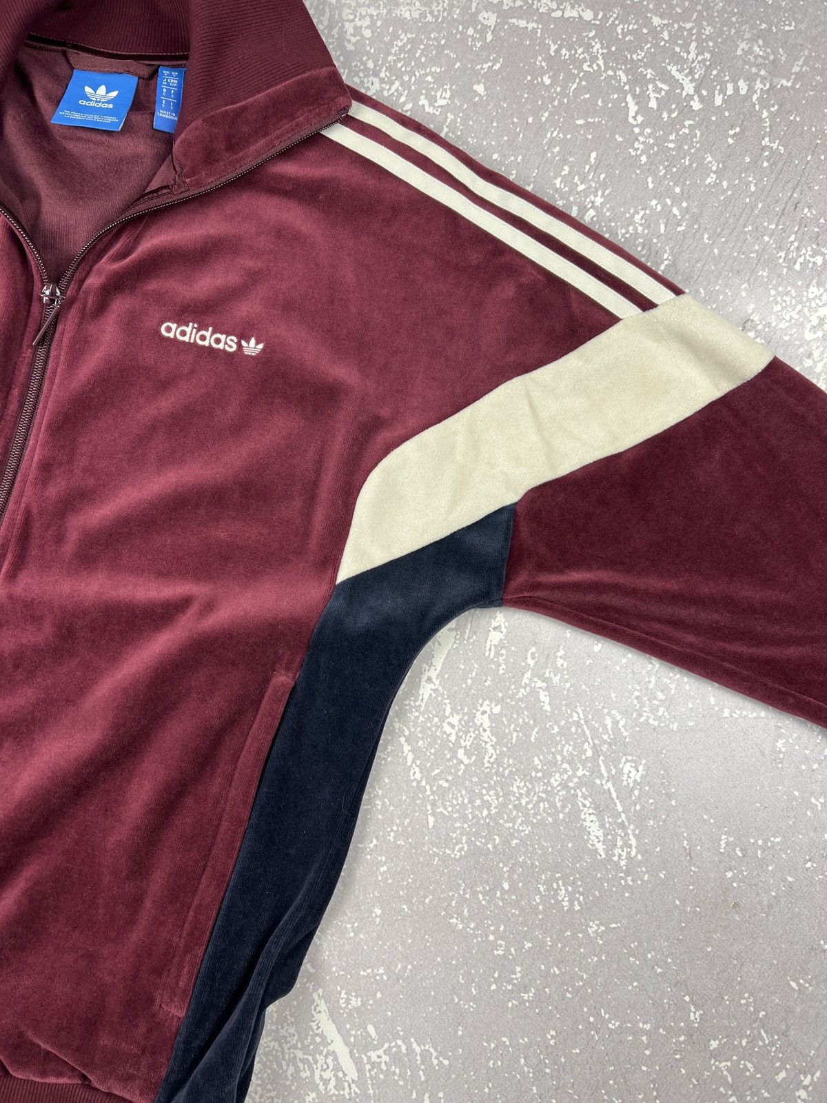 Adidas RARE Retro Adidas Velour Tack Top Jacket Mens S-M Burgandy Size US M / EU 48-50 / 2 - 8 Thumbnail