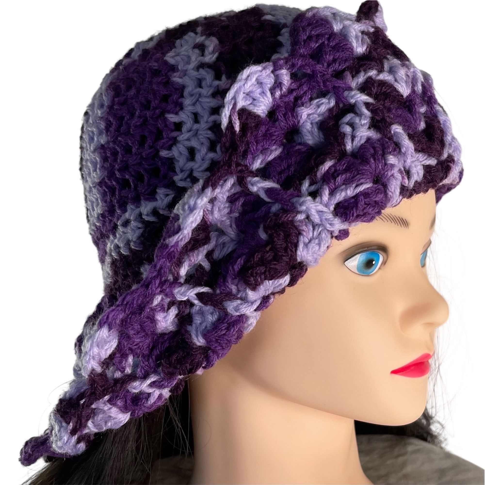 Handmade Crochet Bucket Hat Retro Cloche Style Purple Shsdes Handmade Size ONE SIZE - 3 Thumbnail