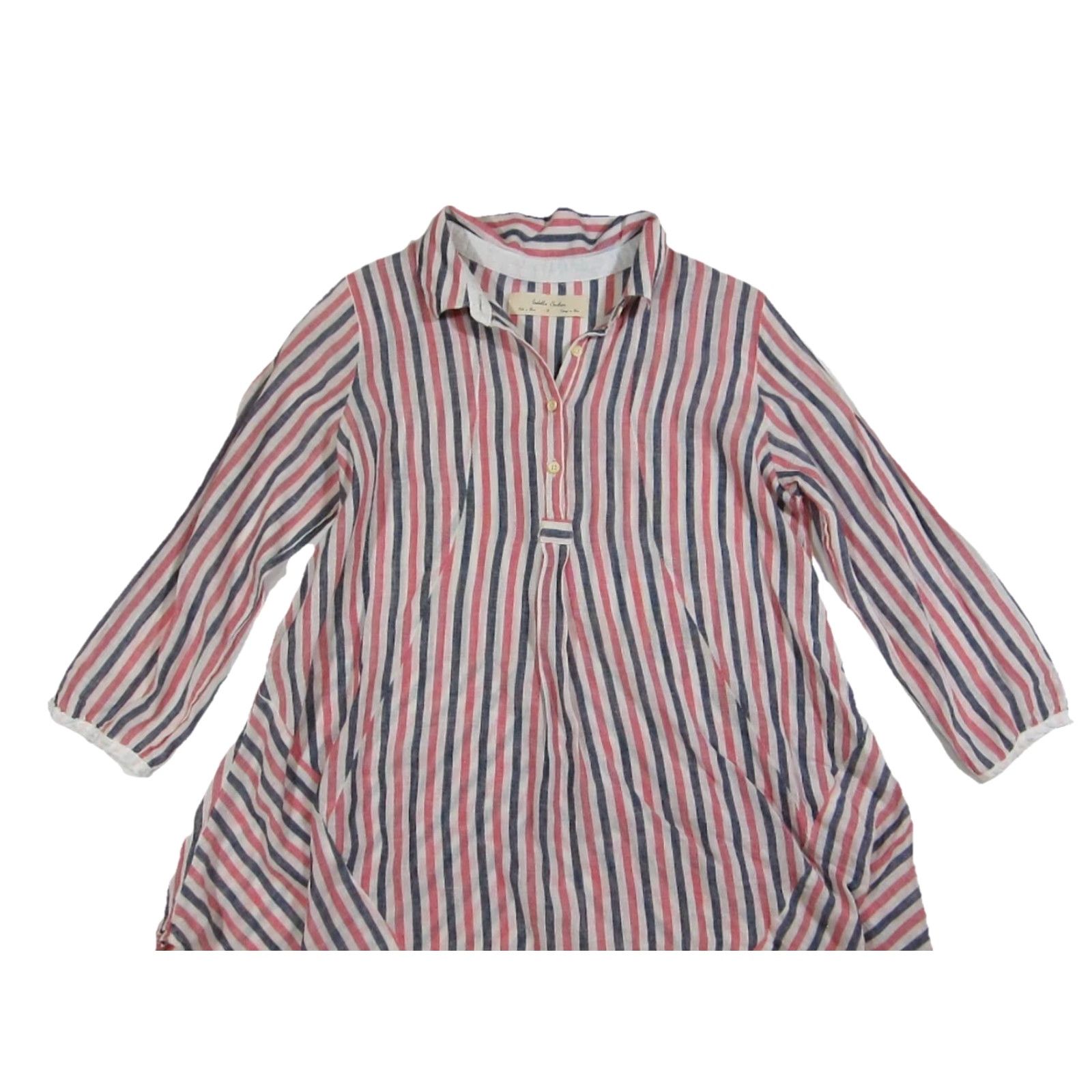 Anthropologie Isabella Sinclair Anthropologie Blouse Top 3/4 Sleeve Stripe Linen Pink Blue S Womens Regular Short Sleeve Pink Stripe 20s 30s 40s 50s 60s 70s 80s 90s Size S / US 4 / IT 40 - 6 Thumbnail