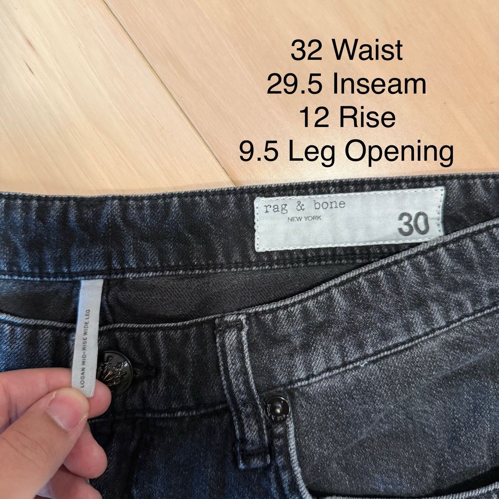 Rag & Bone Rag & Bone Logan Wide Leg Jeans Women's 32 Black Mid Rise Size 32" / US 10 / IT 46 - 5 Thumbnail