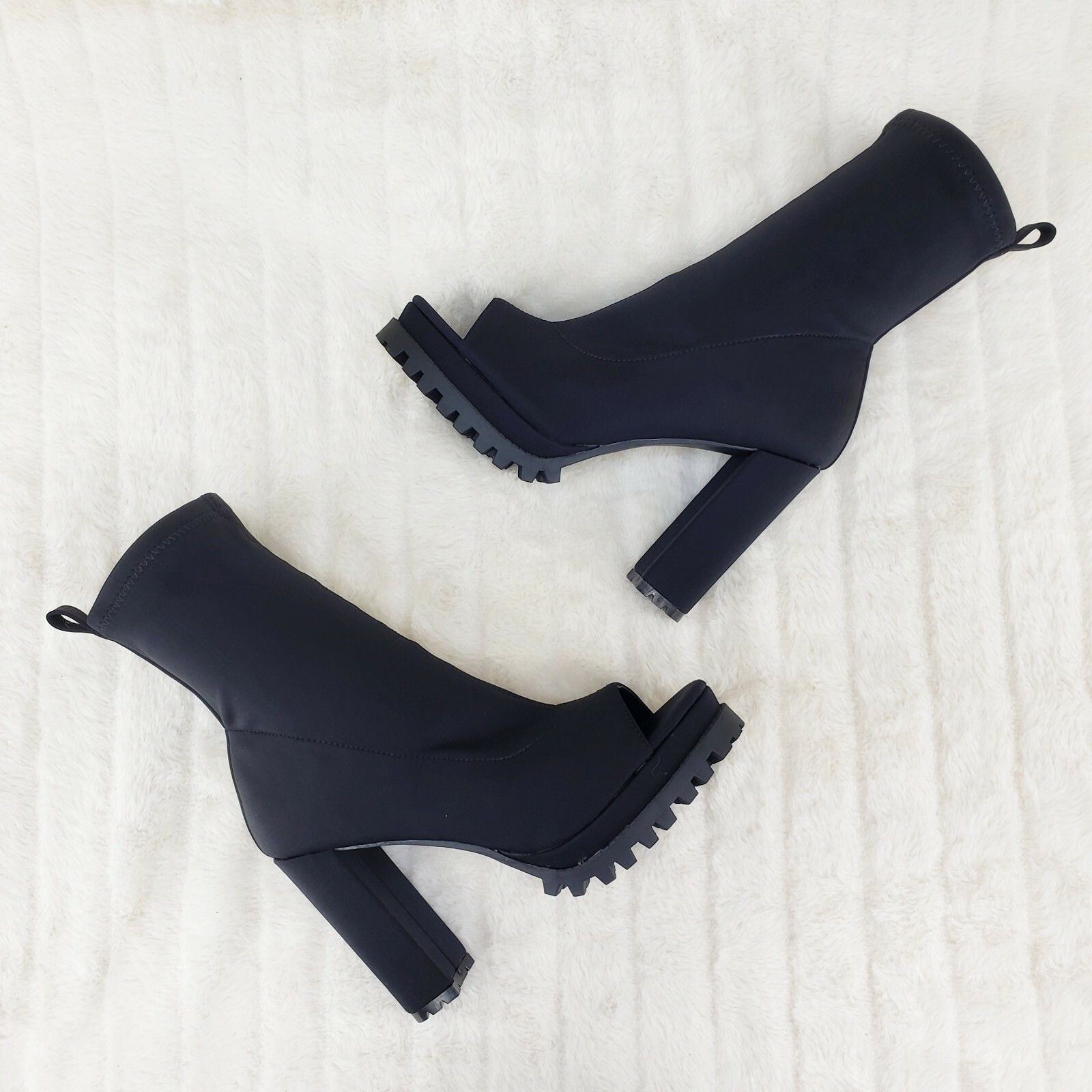 Other Natalie Black Chunky Heel Stretch Open Toe Lug Sole Ankle Bo Size US 7.5 / IT 37.5 - 6 Thumbnail