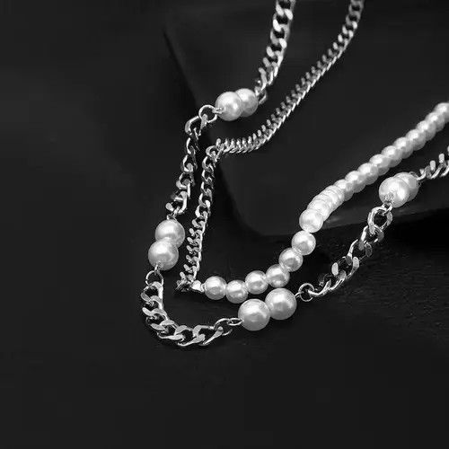 Jewelry 2pc Retro Punk Pearl Necklace Size ONE SIZE - 1 Thumbnail