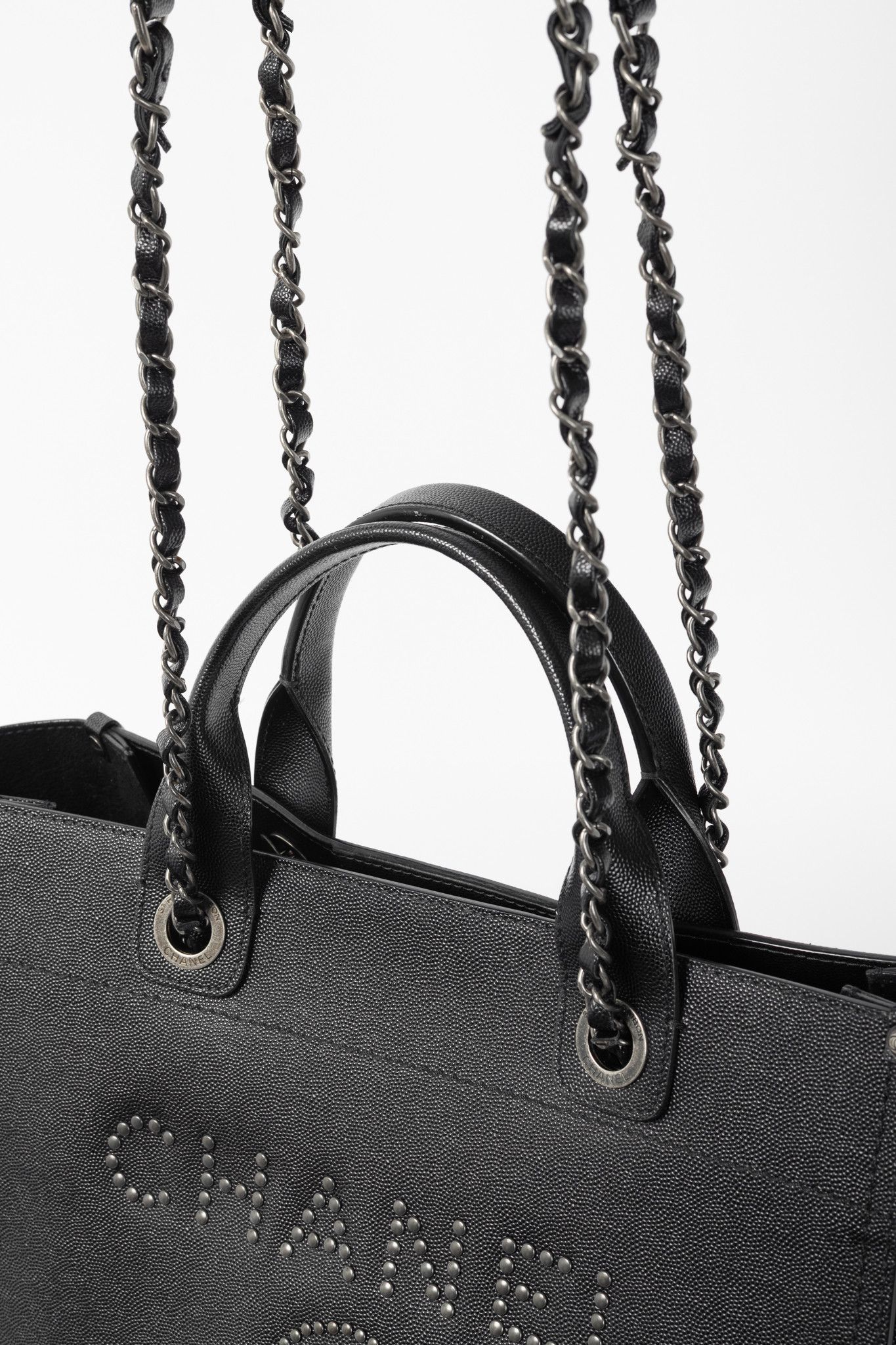 Chanel Chanel Small Deauville Black Caviar Studded Tote Size ONE SIZE - 7 Thumbnail