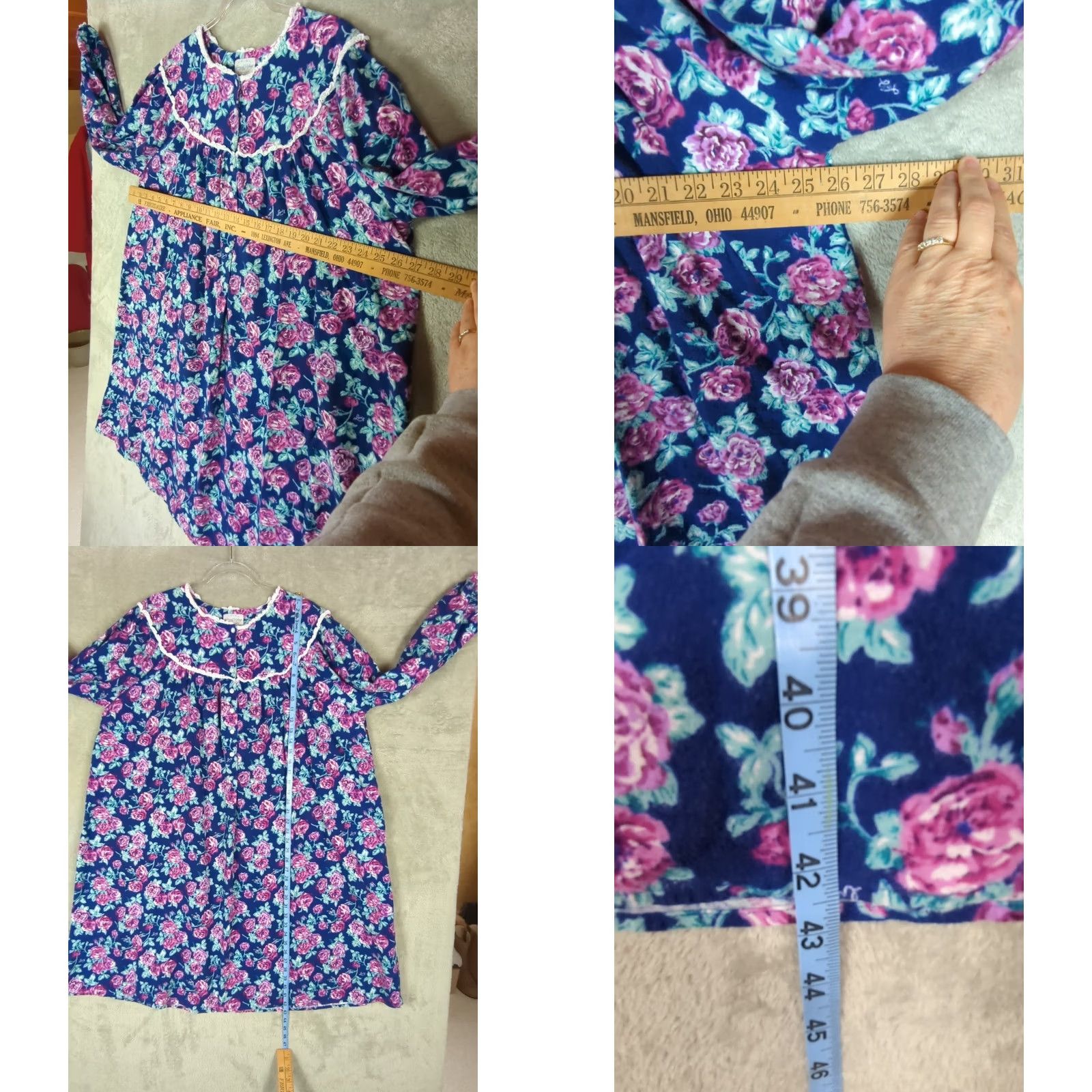 Vintage Lanz of Salzburg Flannel Nightgown 1X Womens Plus Nantucket Rose Floral Long Sleeve Round Button Lace Cotton 100% Nightgown Size ONE SIZE - 8 Thumbnail