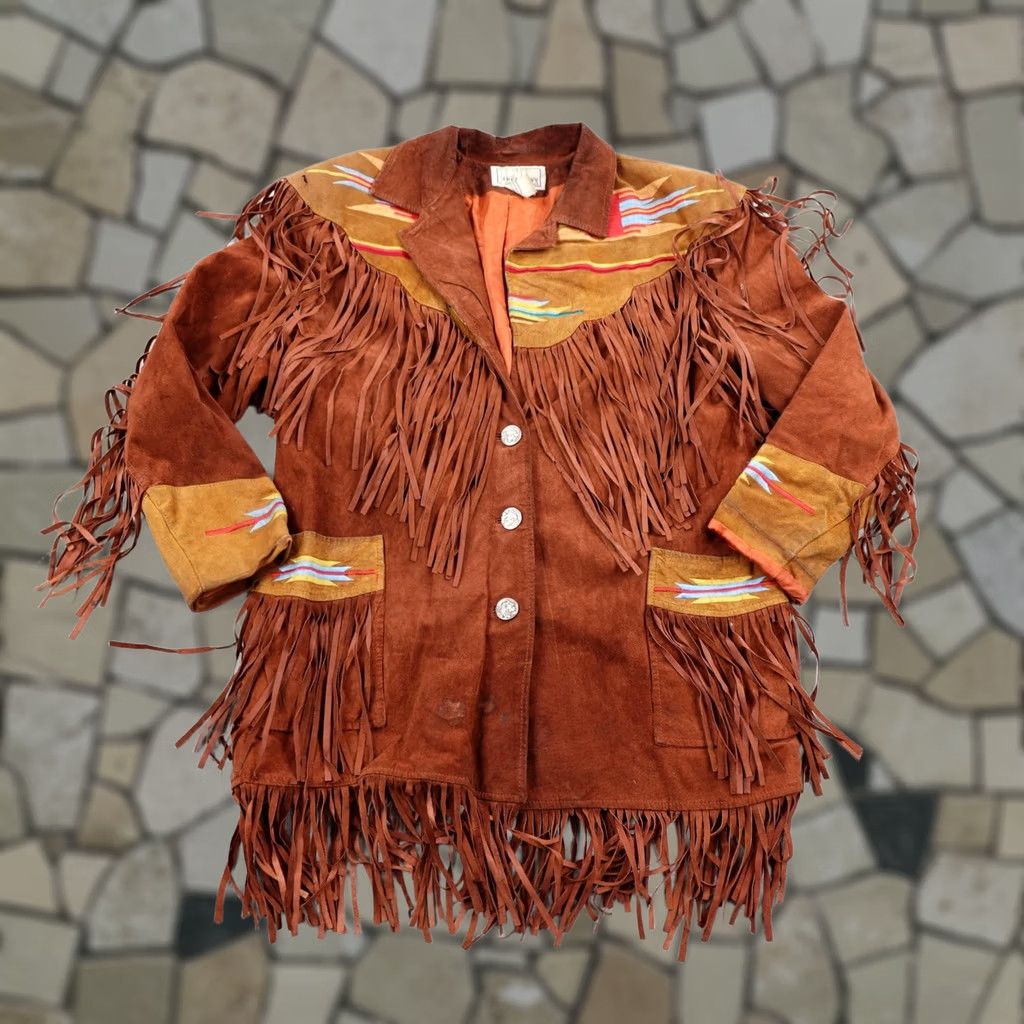 Terez VINTAGE Erez Levy Jacket Womens Medium Leather Suede Fringe Southwestern Embroidered VTG Size M / US 6-8 / IT 42-44 - 1 Thumbnail