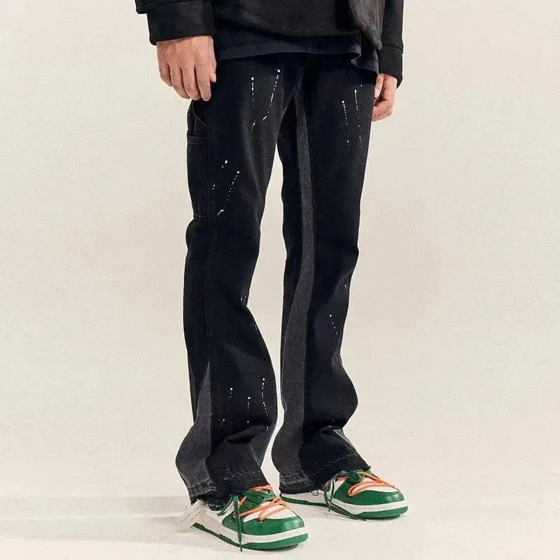Japanese Brand Splattered Paint Flare Black Denim Jeans Size US 30 / EU 46 - 2 Thumbnail