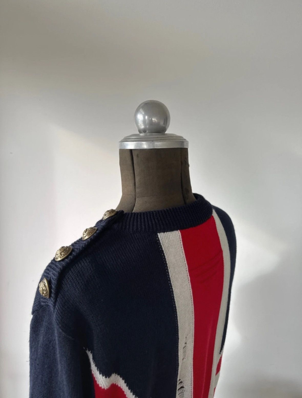 Balmain × Pierre Balmain Balmain SS16 Runway Distressed Union Jack Knit Sweater Size US M / EU 48-50 / 2 - 3 Thumbnail