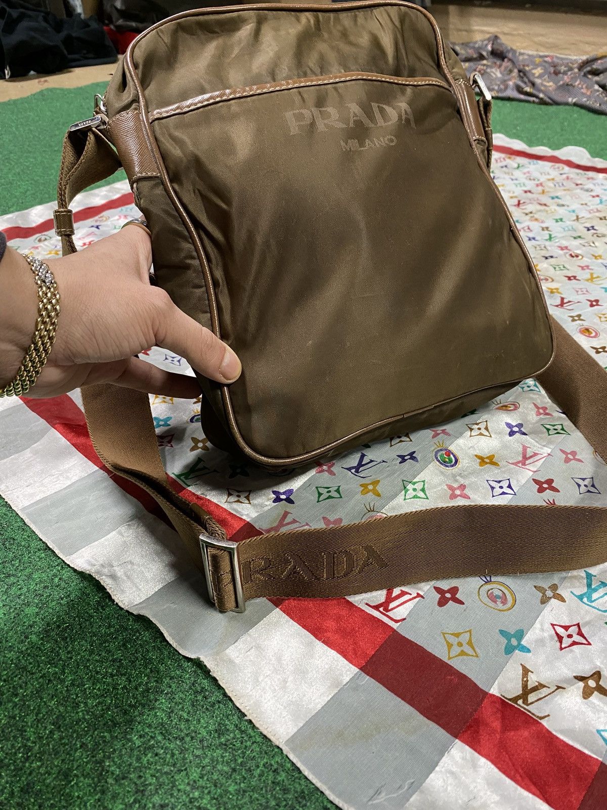 Prada Prada Vtg Brown Nylon Messenger Crossbody Bag Size ONE SIZE - 11 Thumbnail