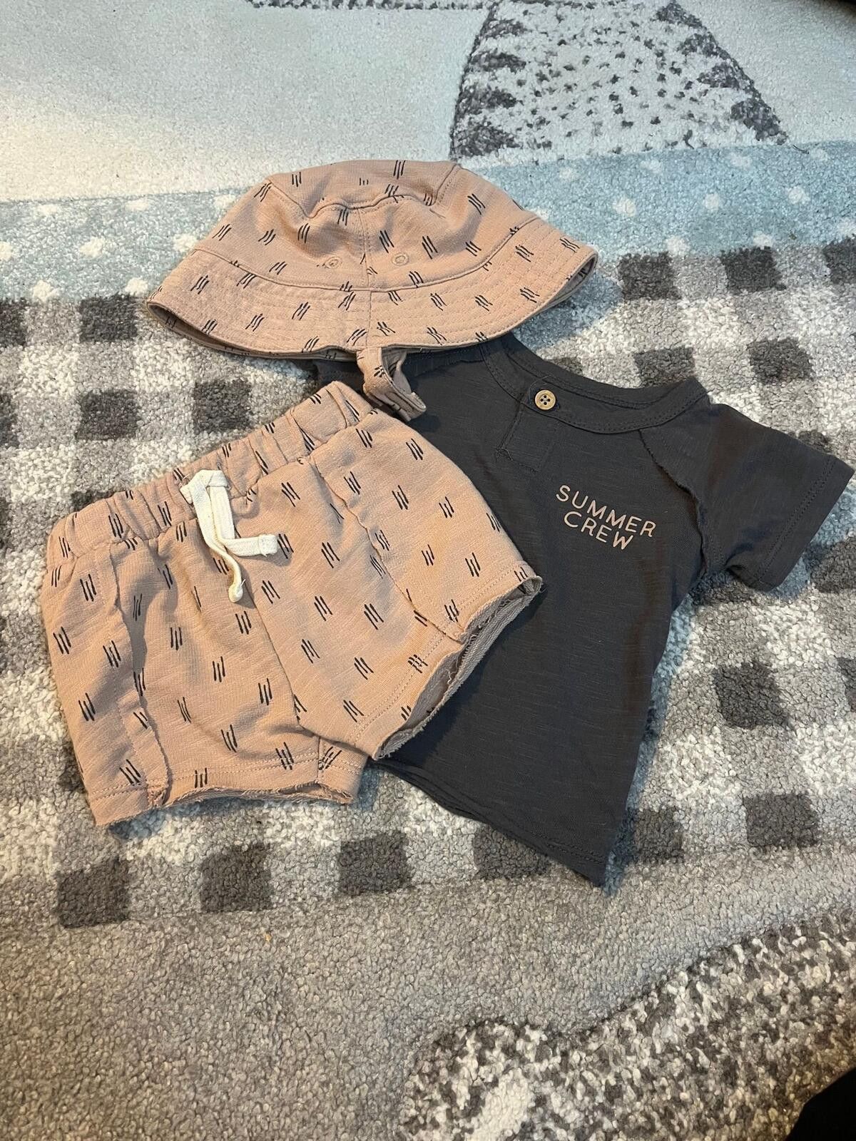 Other Grayson Baby Outfit 0-3M 3 Piece Set Summer Shirt Short Hat Size ONE SIZE - 3 Thumbnail