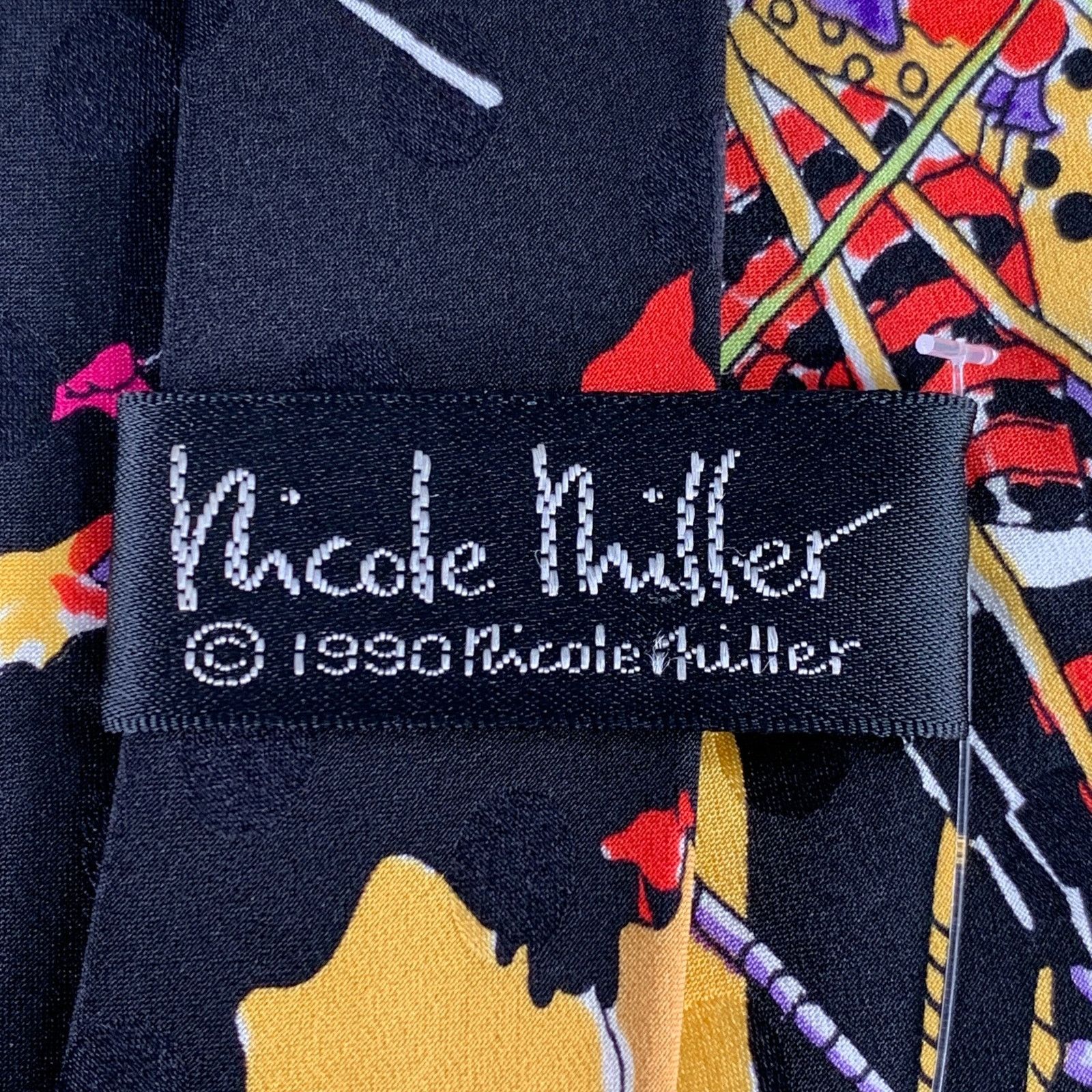 Nicole Miller NICOLE MILLER Black Multi Color Ski Figures Silk Tie Size ONE SIZE - 3 Thumbnail