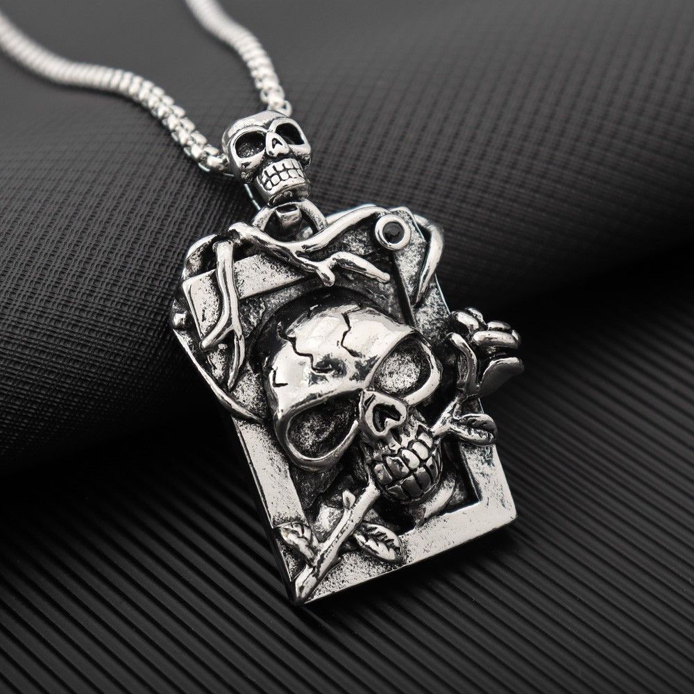 Jewelry × Vintage Rectangle Skeleton Rose Pendant Necklace Size ONE SIZE - 5 Thumbnail