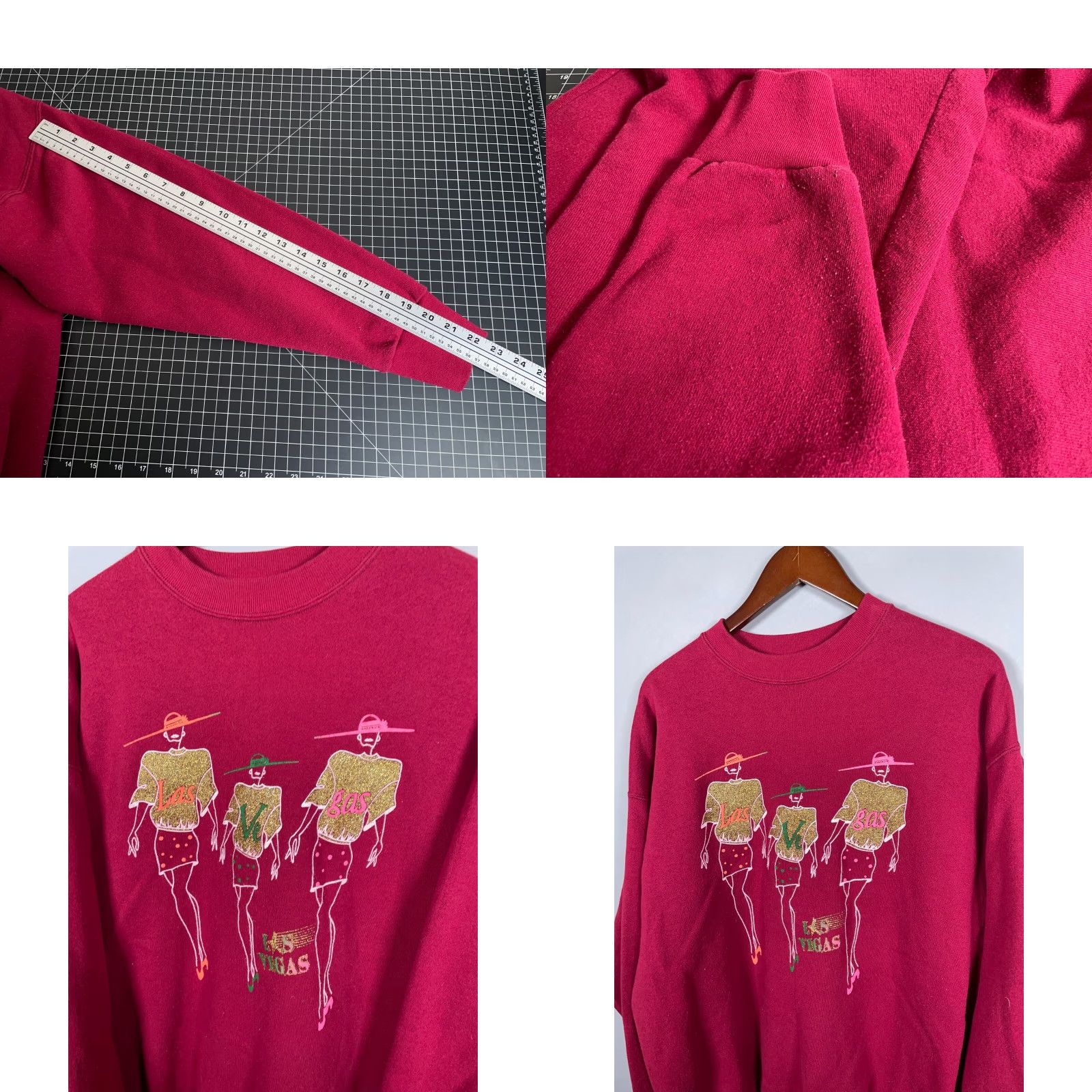 Vintage VTG Las Vegas Glittery Hat Ladies Sweatshirt Adult XL Dark Red Crewneck Size XL / US 12-14 / IT 48-50 - 8 Thumbnail