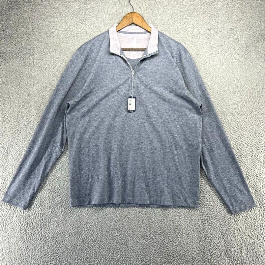 image of Vintage Johnnie O 1/4 Zip Pullover Men's Large Gray Shirt Sweater Performance Golf New in White