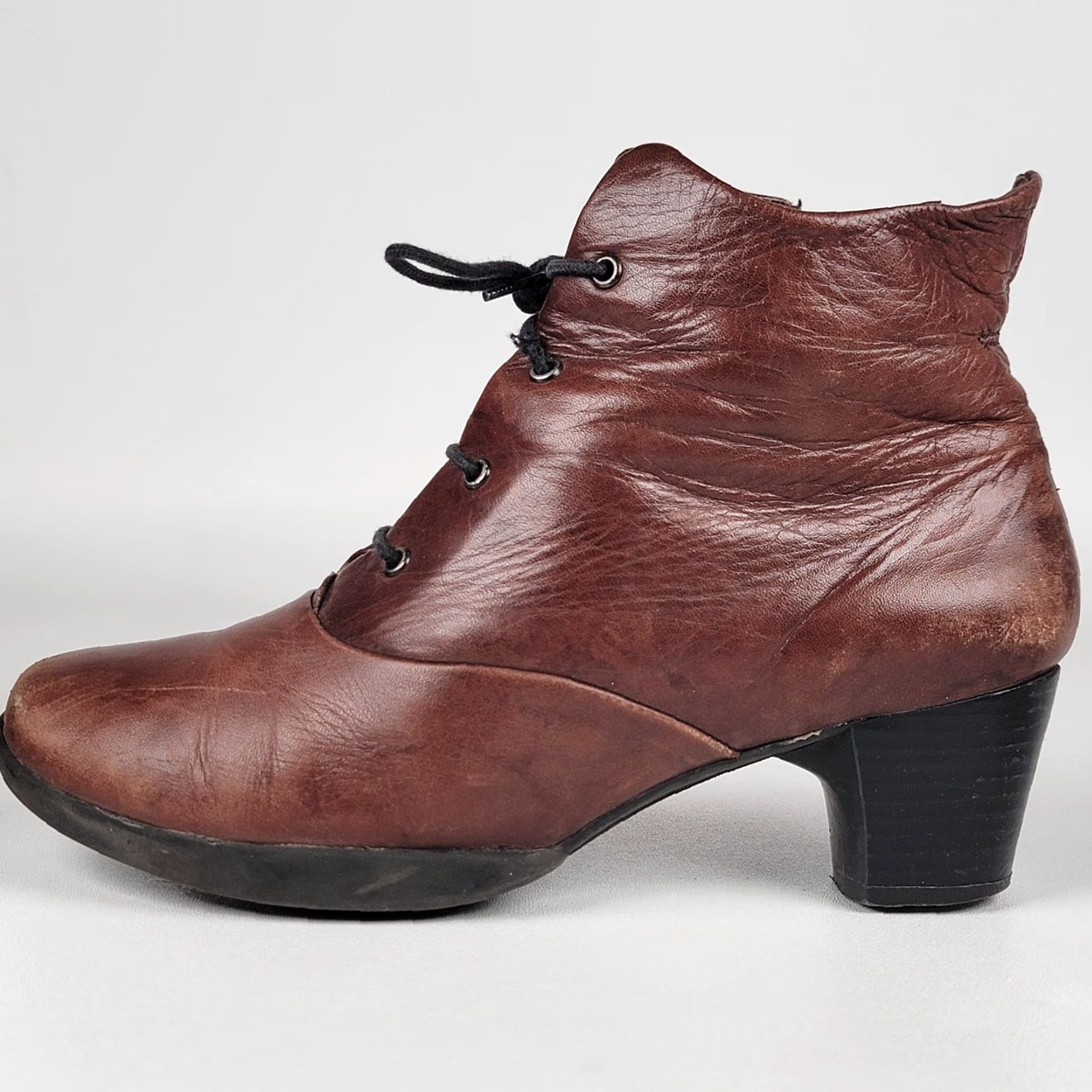 Vintage Wolky Comfort Boots COGNAC Brown LEATHER Jacquerie WOMEN'S Size 39 Boots Ankle Zip Rubber Wedge Round Toe Leather Women Size US 9 / IT 39 - 6 Thumbnail