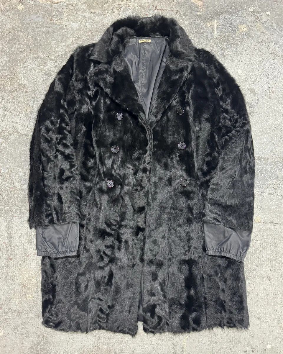 Miu Miu 2000s MiuMiu Black Goat Fur Coat Hybrid Nylon Buttoned Coat Size M / US 6-8 / IT 42-44 - 3 Thumbnail