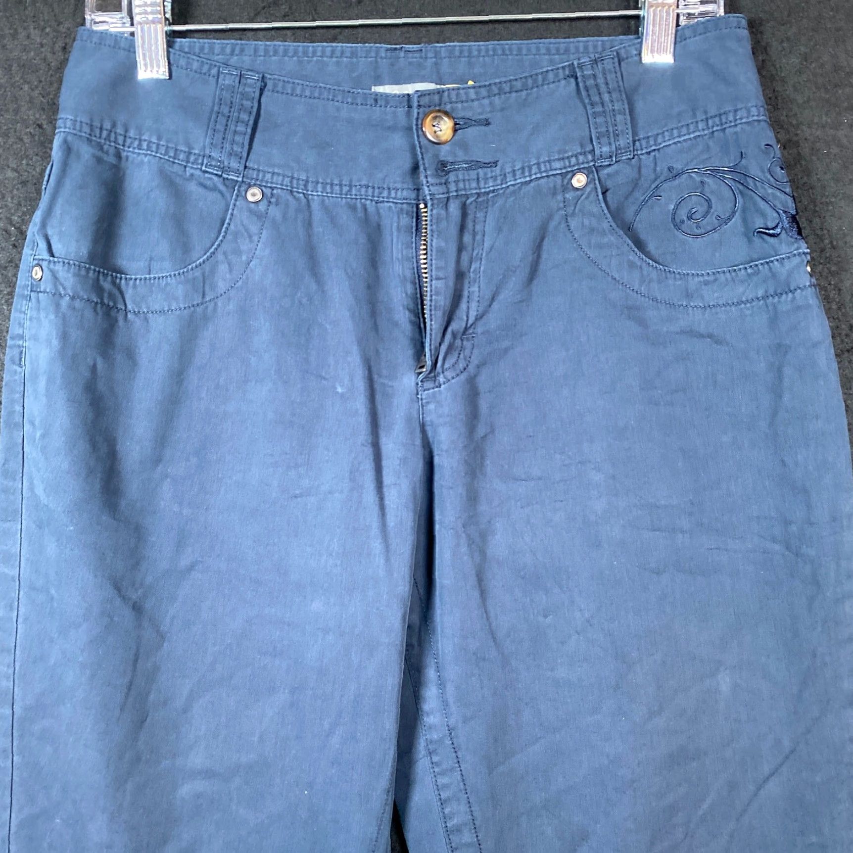 Vintage Cabelas Womens Pants Blue Embroidered Straight Leg Mid Rise Stretch 6 Size 30" / US 8 / IT 44 - 2 Thumbnail