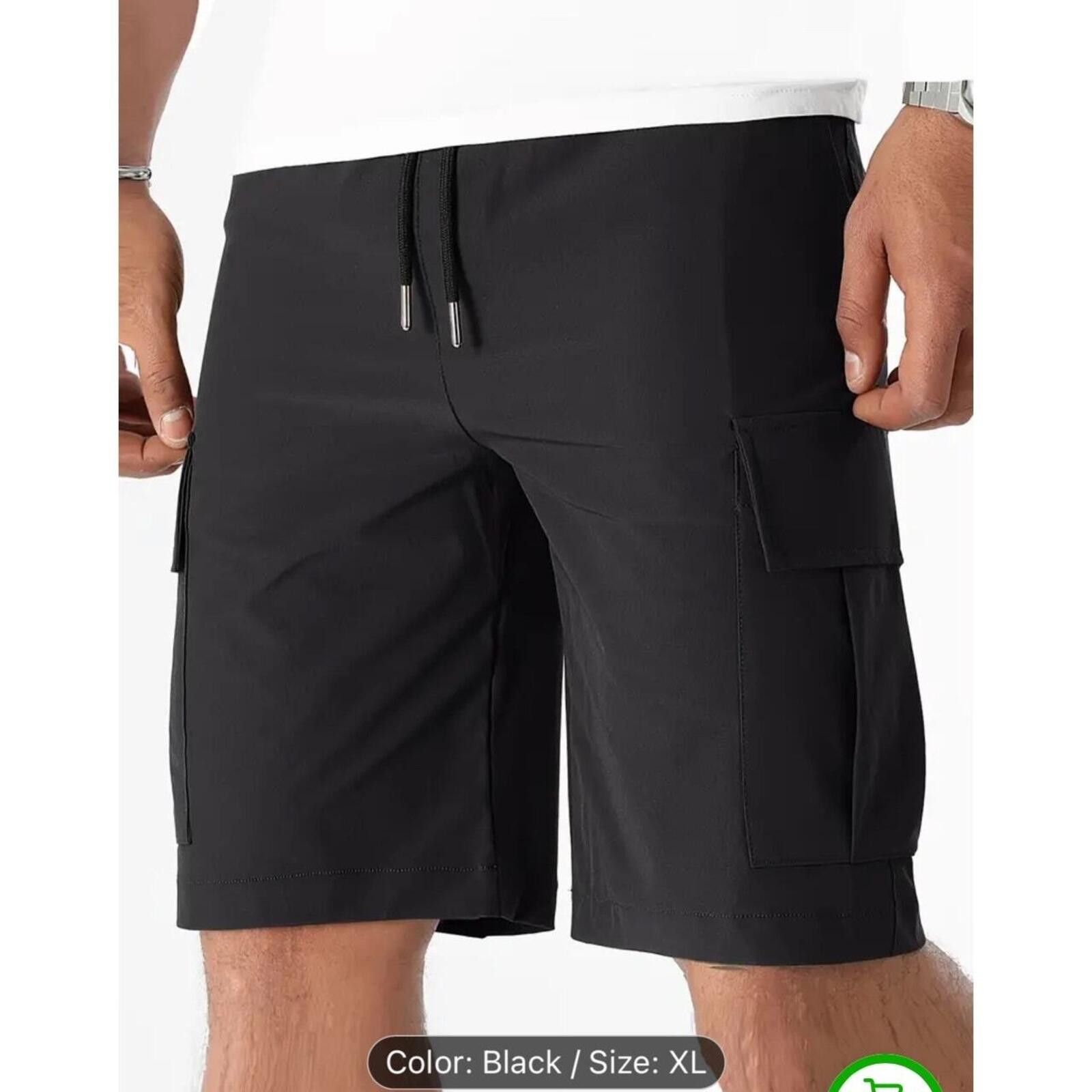 Unknown London Men's classic XL solid black color multi-pocket shorts Size US 36 / EU 52 - 4 Thumbnail
