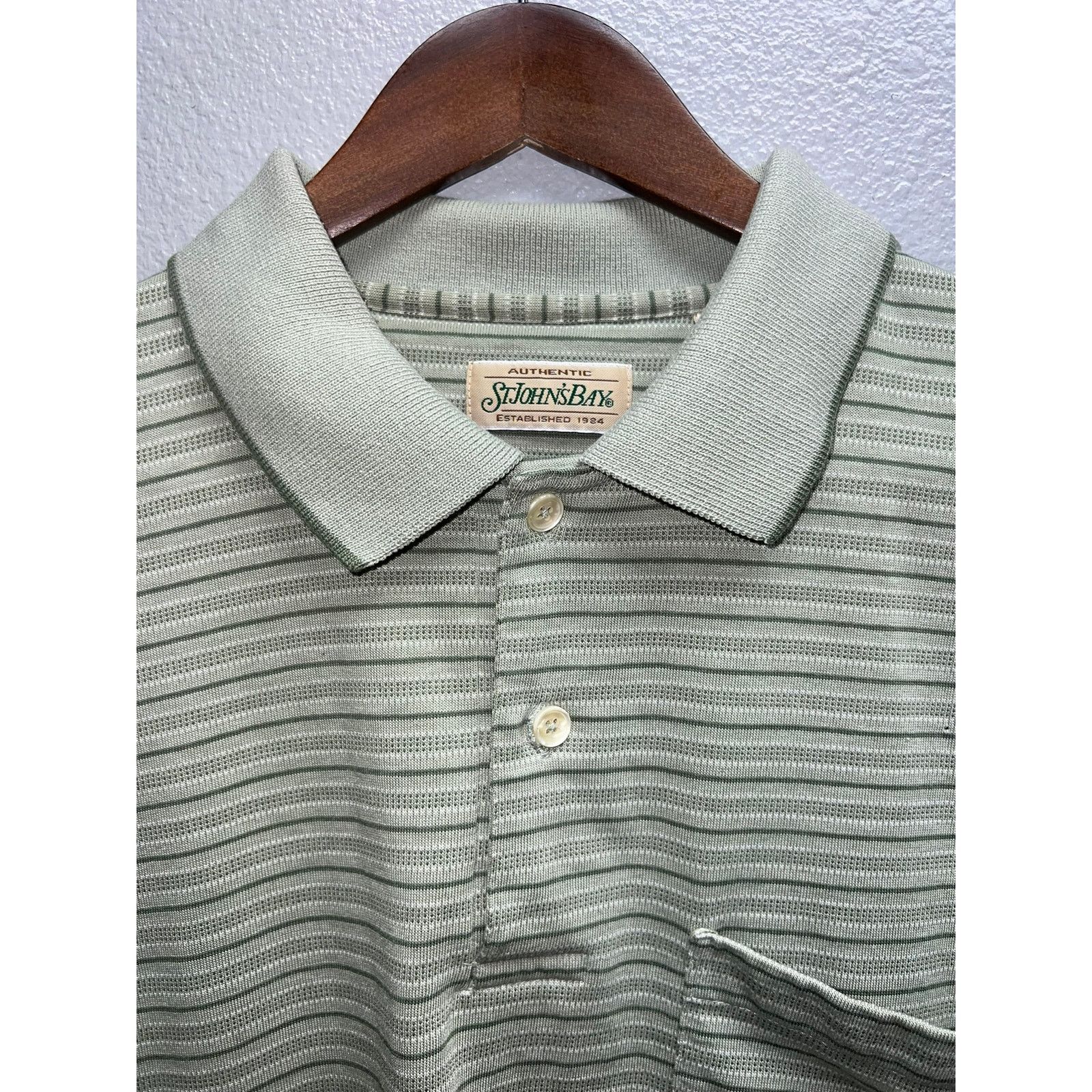 St. Johns Bay St. John's Bay Green Polo Shirt Combed Cotton Striped XL Size US XL / EU 56 / 4 - 5 Thumbnail