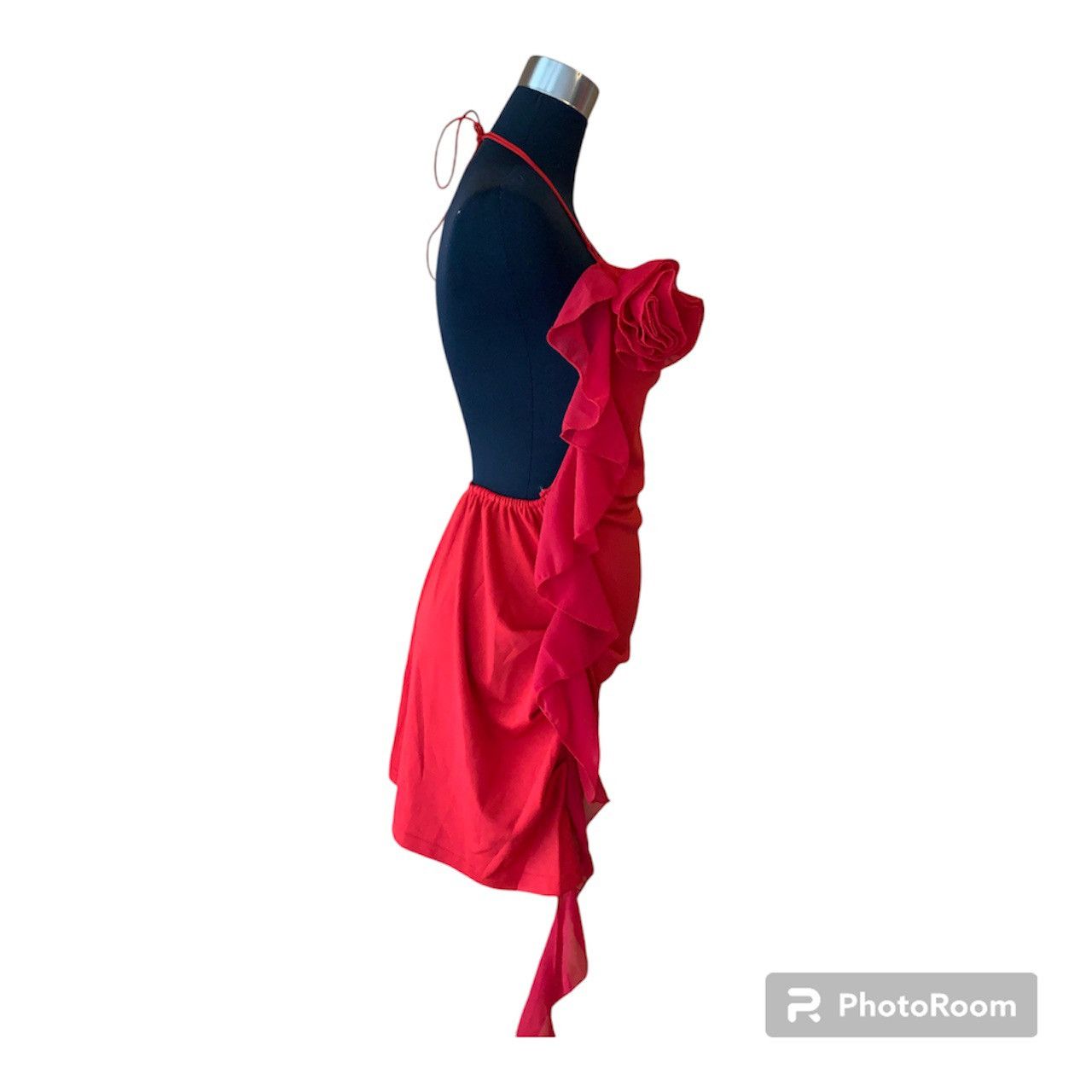 Designer NWT Y2K Style Backless Red Halter Top w/ Side Ruffles Size M / US 6-8 / IT 42-44 - 3 Thumbnail