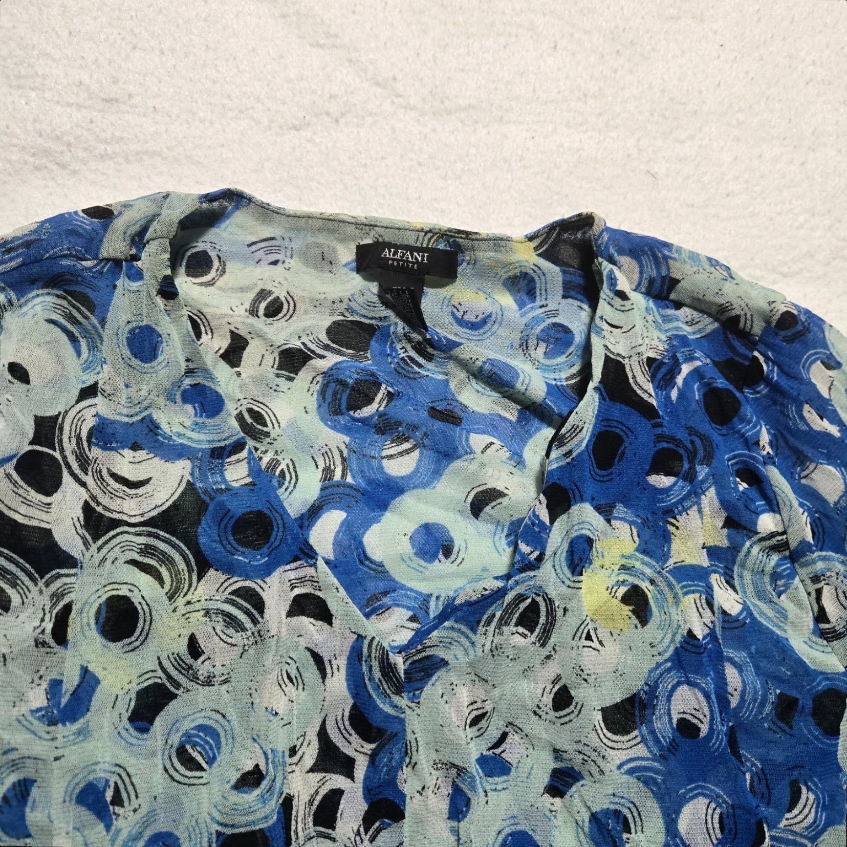 Alfani Alfani Shirt Adult Women's Petite Blue 3/4 Sleeve Pullover Top Blouse Sheer Womens Size XL / US 12-14 / IT 48-50 - 2 Thumbnail