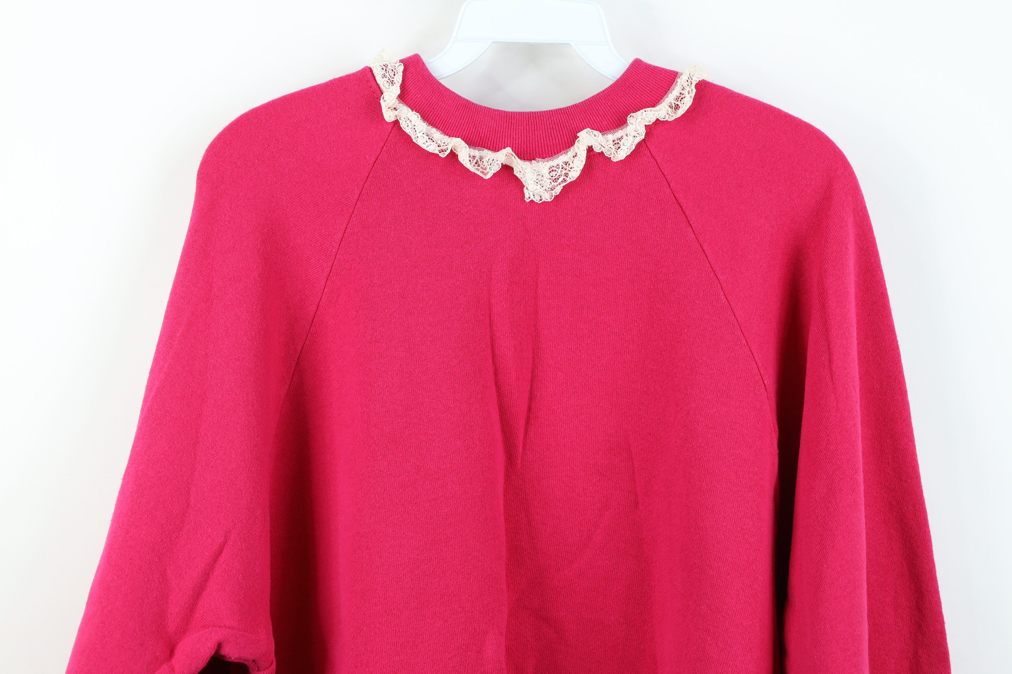 Vintage Vintage 90s Streetwear Lace Trim Crewneck Sweatshirt Pink Size XL / US 12-14 / IT 48-50 - 14 Thumbnail